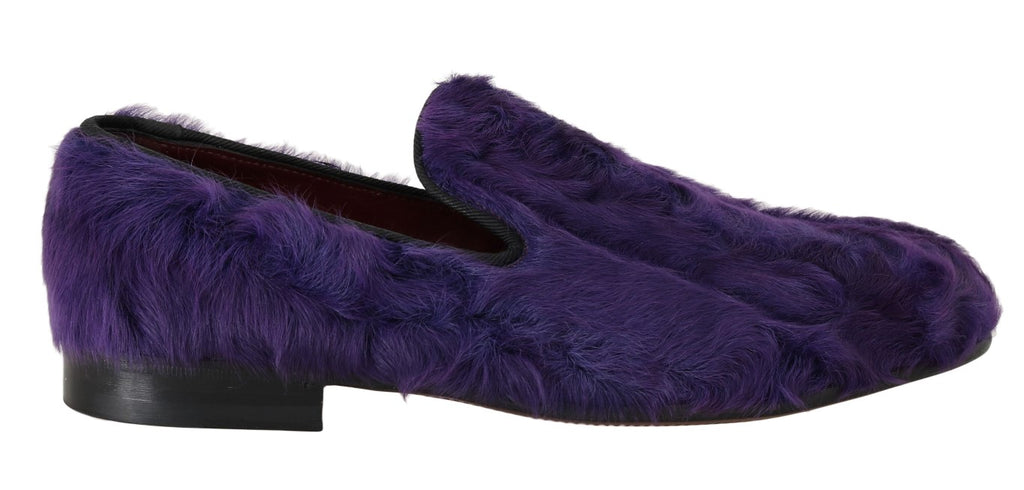 Dolce & Gabbana Purple Shearling Leather Loafers