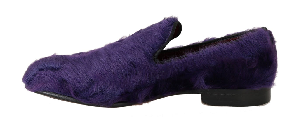 Dolce & Gabbana Purple Shearling Leather Loafers