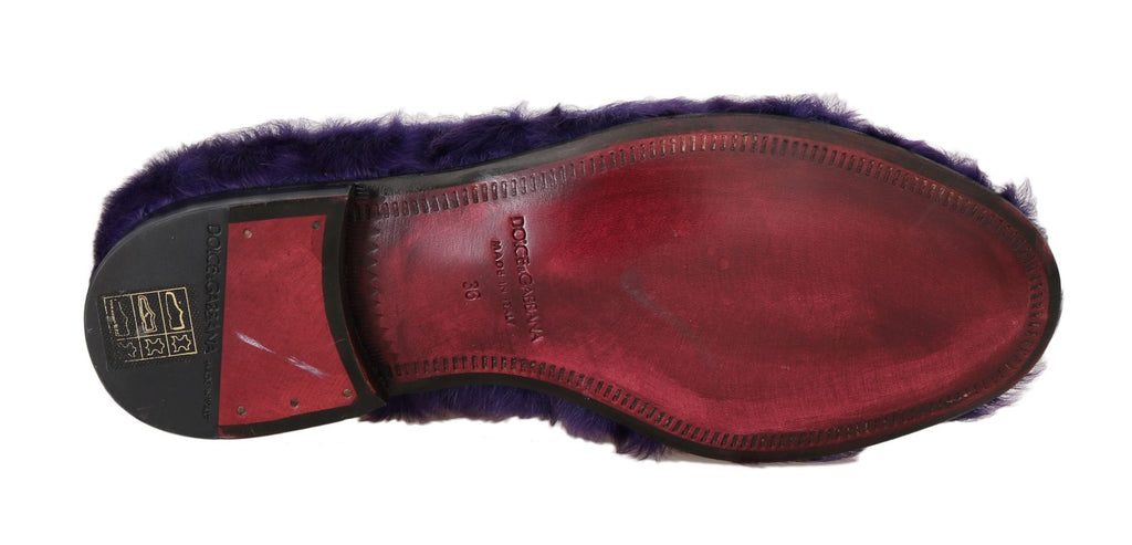 Dolce & Gabbana Purple Shearling Leather Loafers