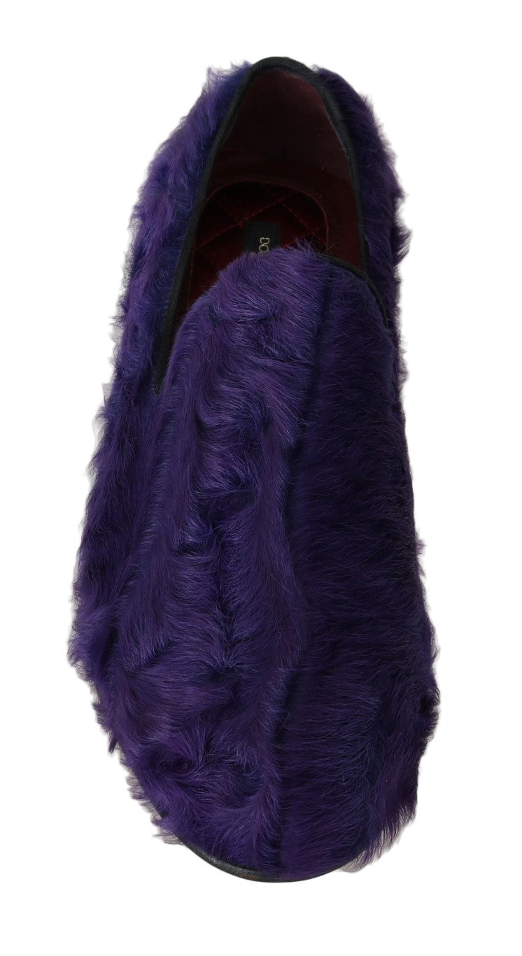 Dolce & Gabbana Purple Shearling Leather Loafers