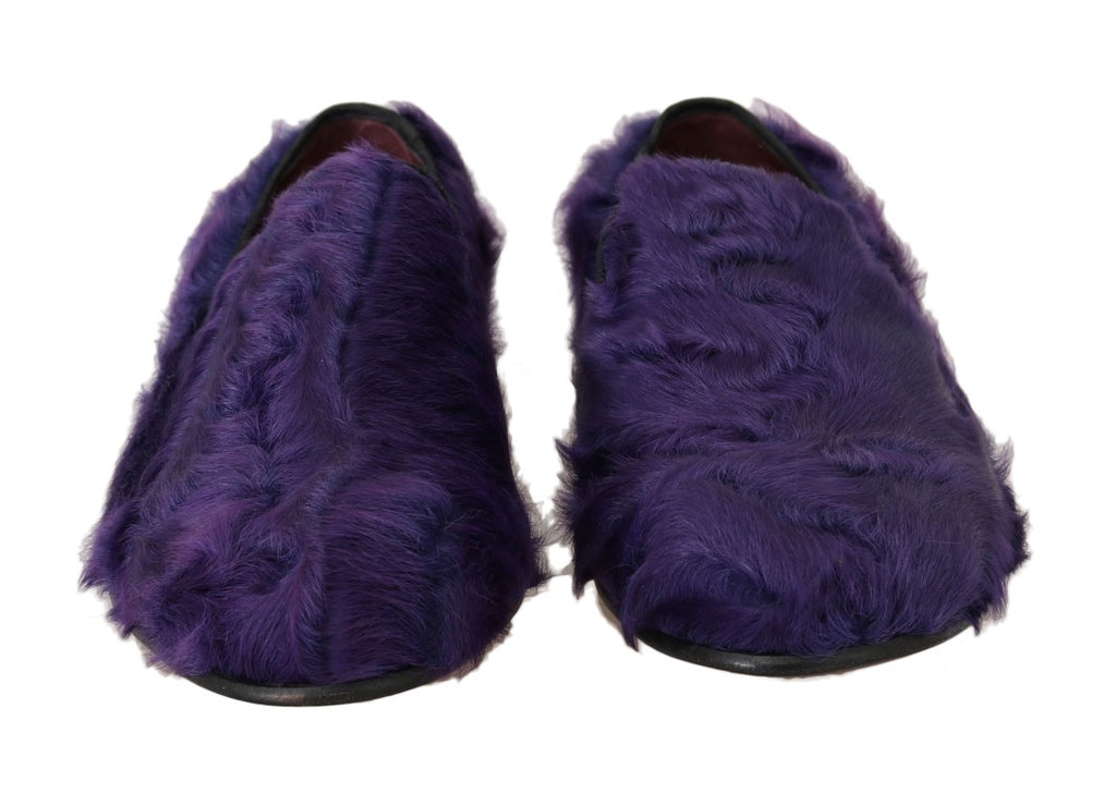 Dolce & Gabbana Purple Shearling Leather Loafers