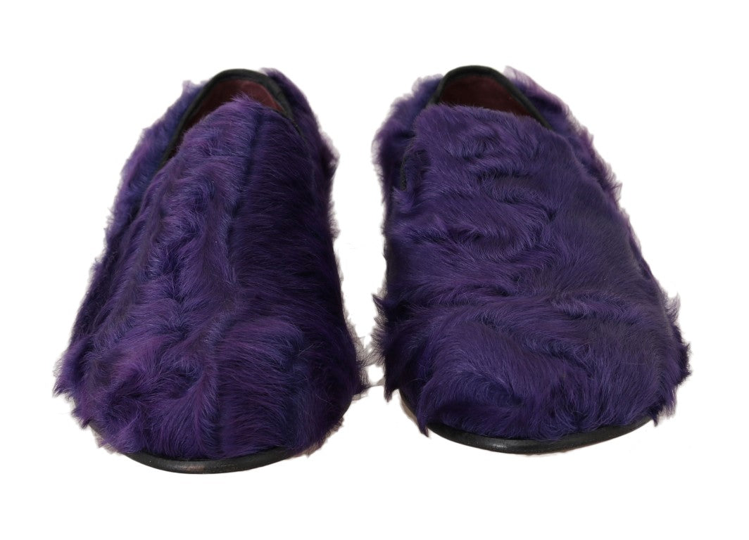 Dolce & Gabbana Purple Shearling Leather Loafers