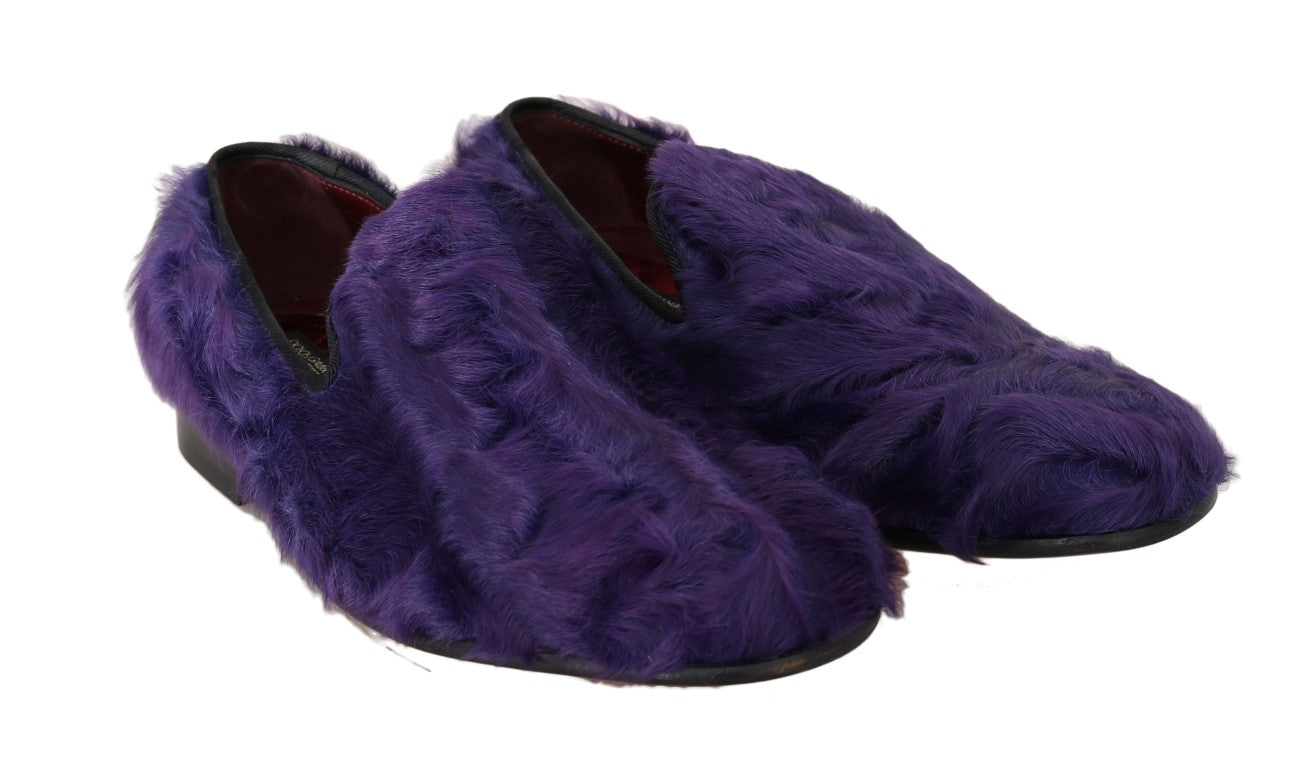 Dolce & Gabbana Purple Shearling Leather Loafers