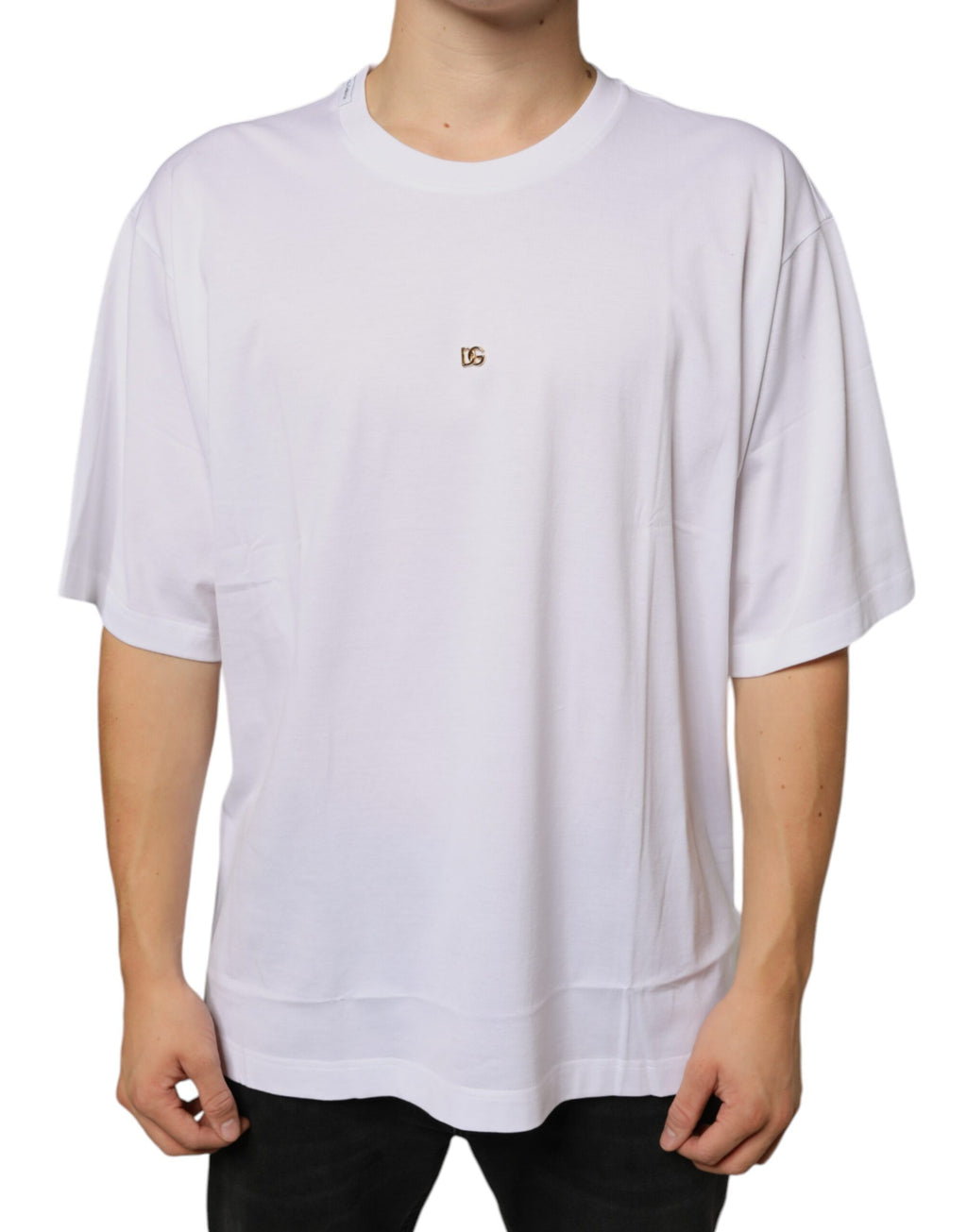 Dolce & Gabbana White Metal DG Logo Cotton Short-Sleeve T-Shirt