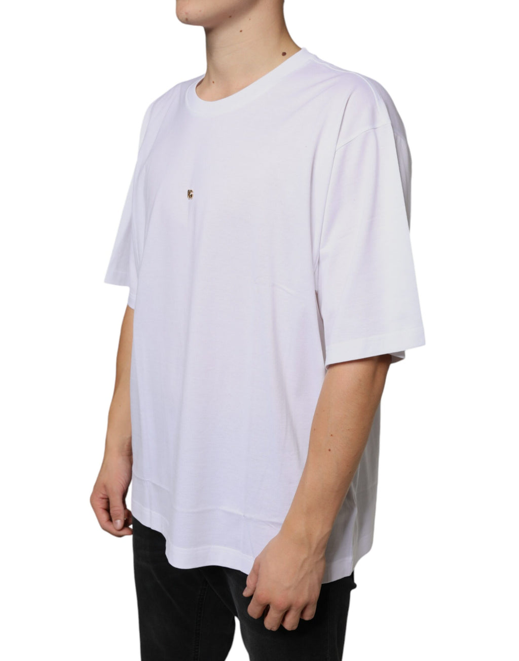 Dolce & Gabbana White Metal DG Logo Cotton Short-Sleeve T-Shirt