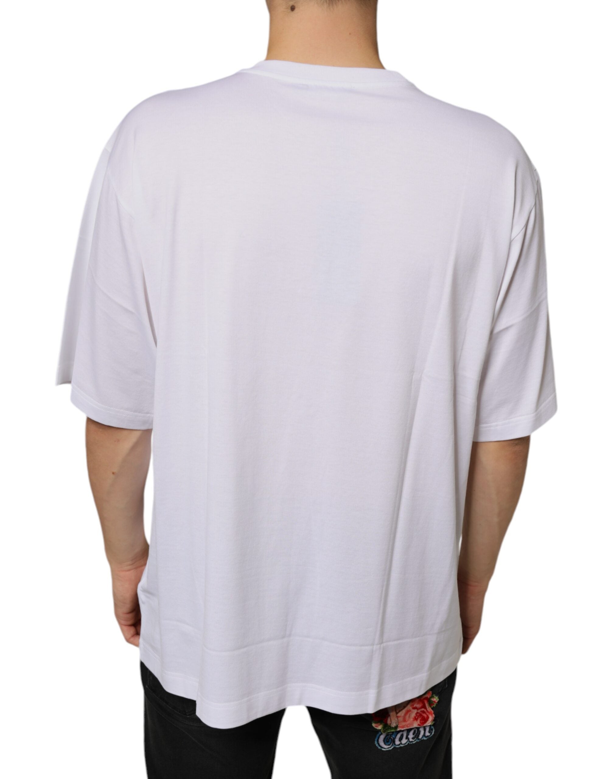Dolce & Gabbana White Metal DG Logo Cotton Short-Sleeve T-Shirt