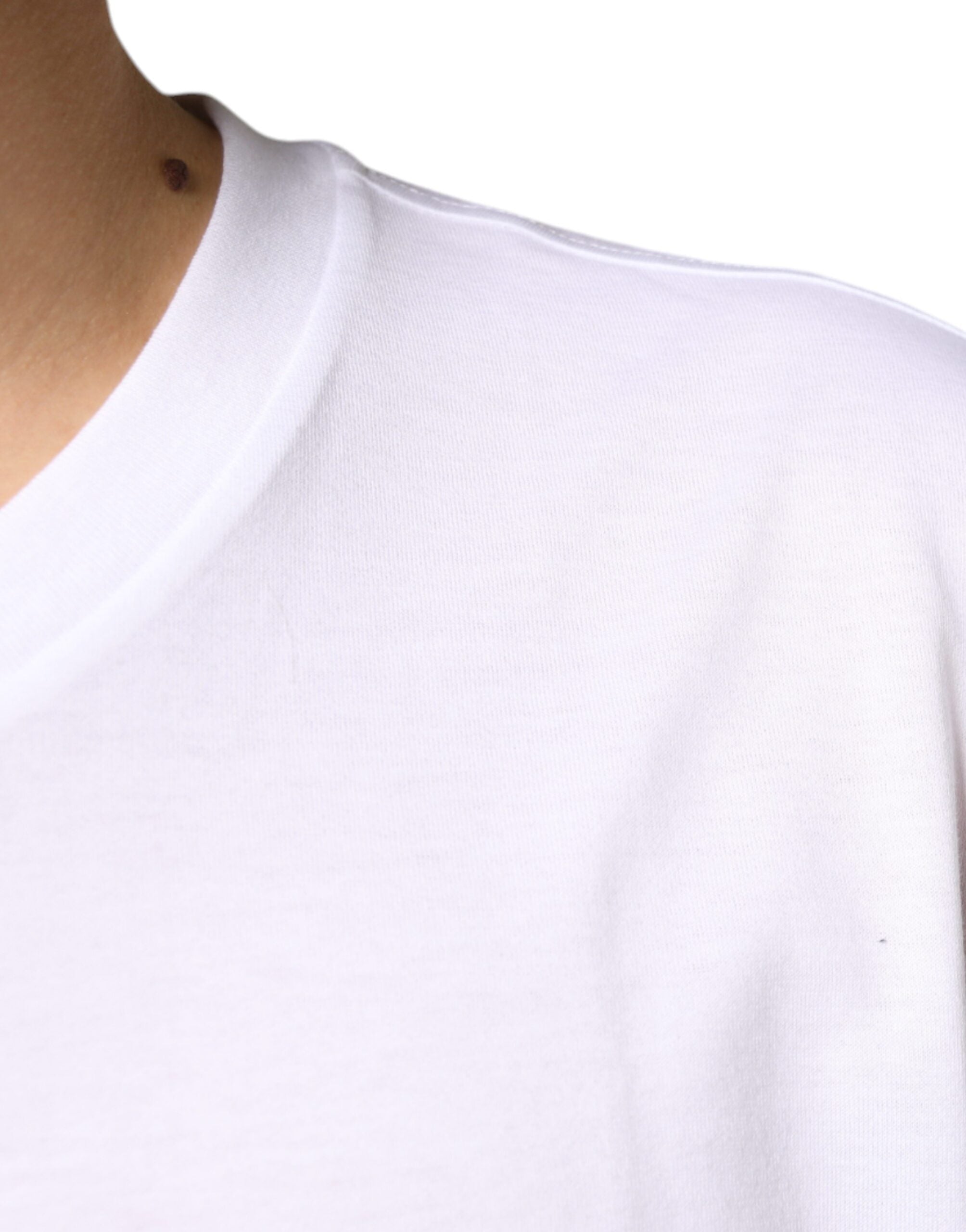 Dolce & Gabbana White Metal DG Logo Cotton Short-Sleeve T-Shirt