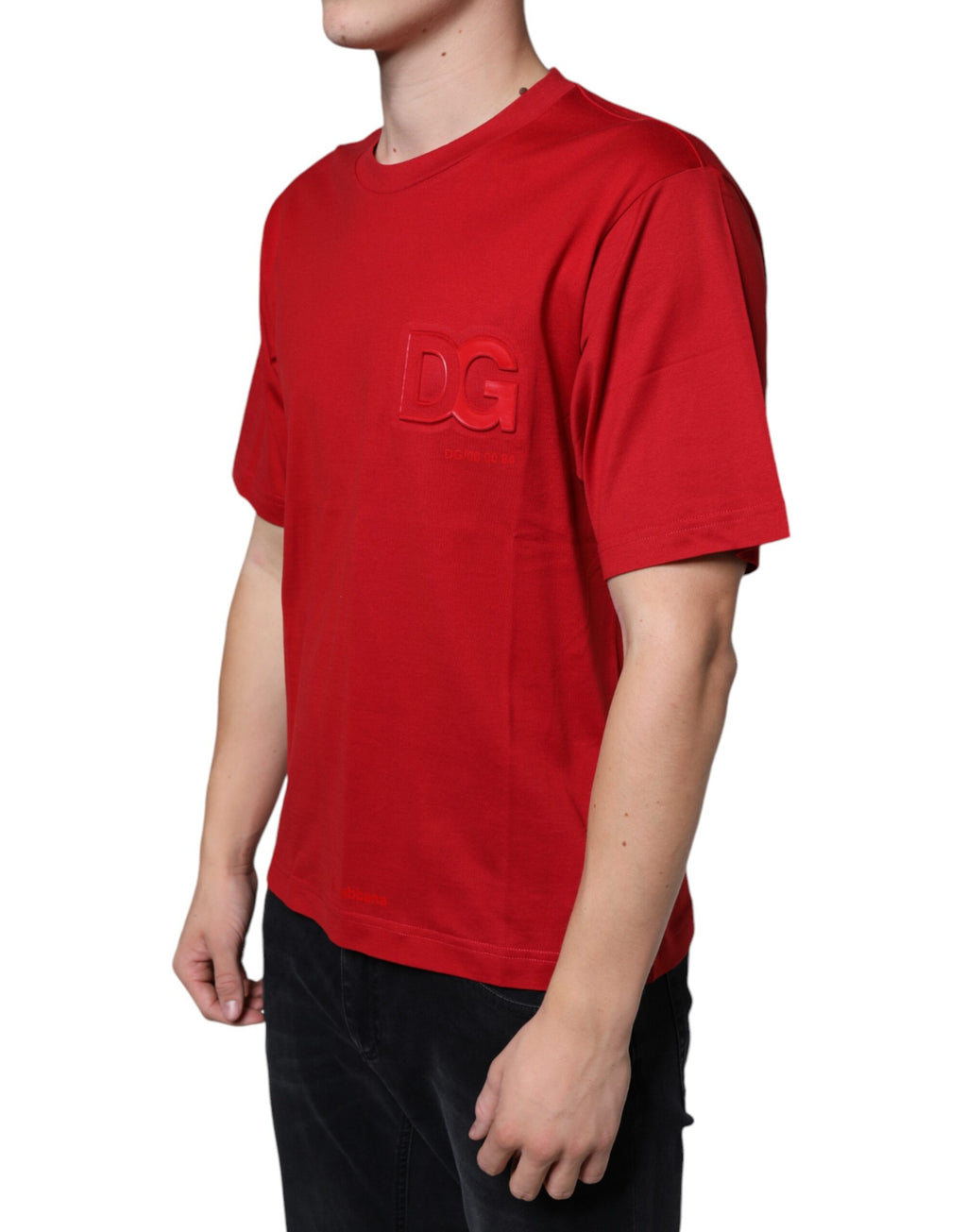 Dolce & Gabbana Red Crew Neck T-Shirt with DG Logo Print in Cotton