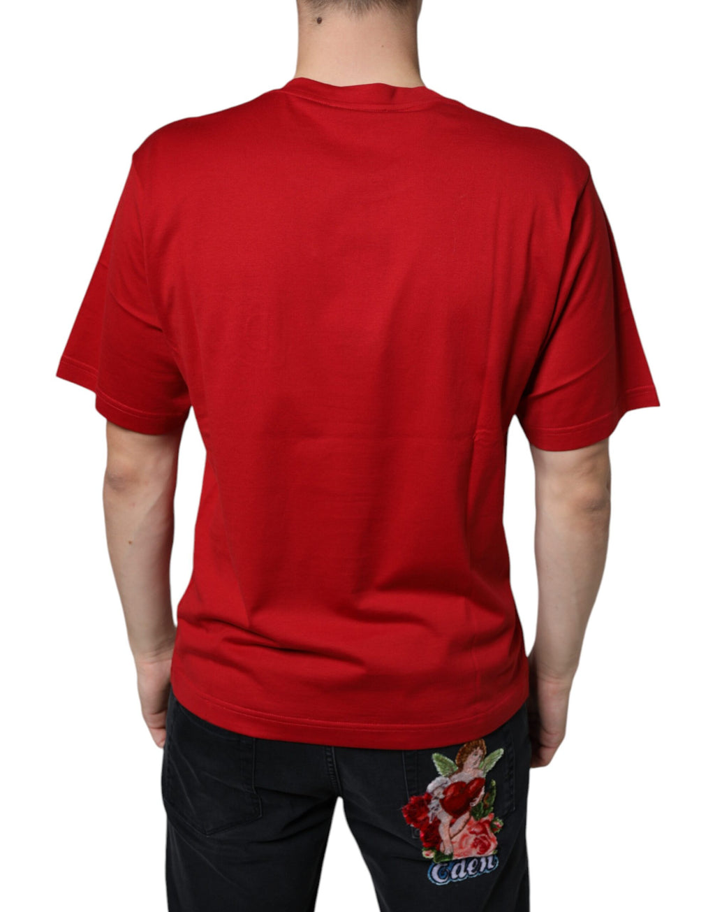 Dolce & Gabbana Red Crew Neck T-Shirt with DG Logo Print in Cotton