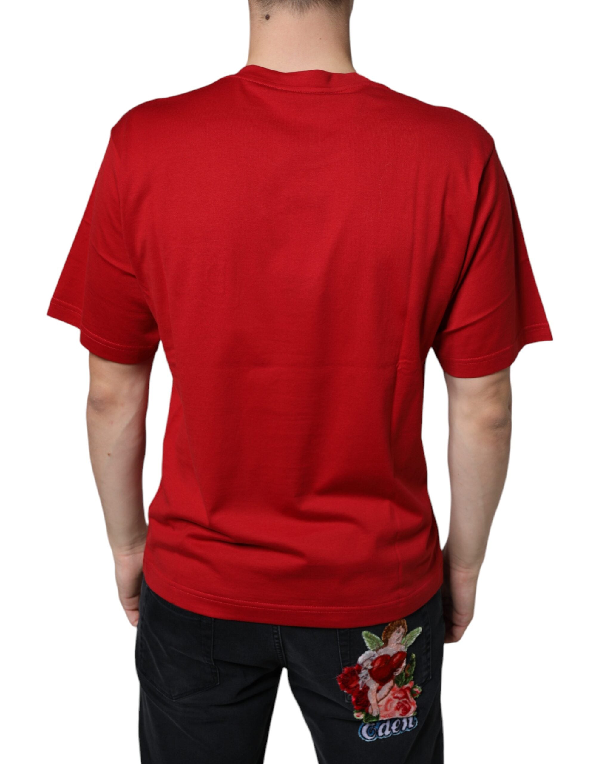 Dolce & Gabbana Red Crew Neck T-Shirt with DG Logo Print in Cotton
