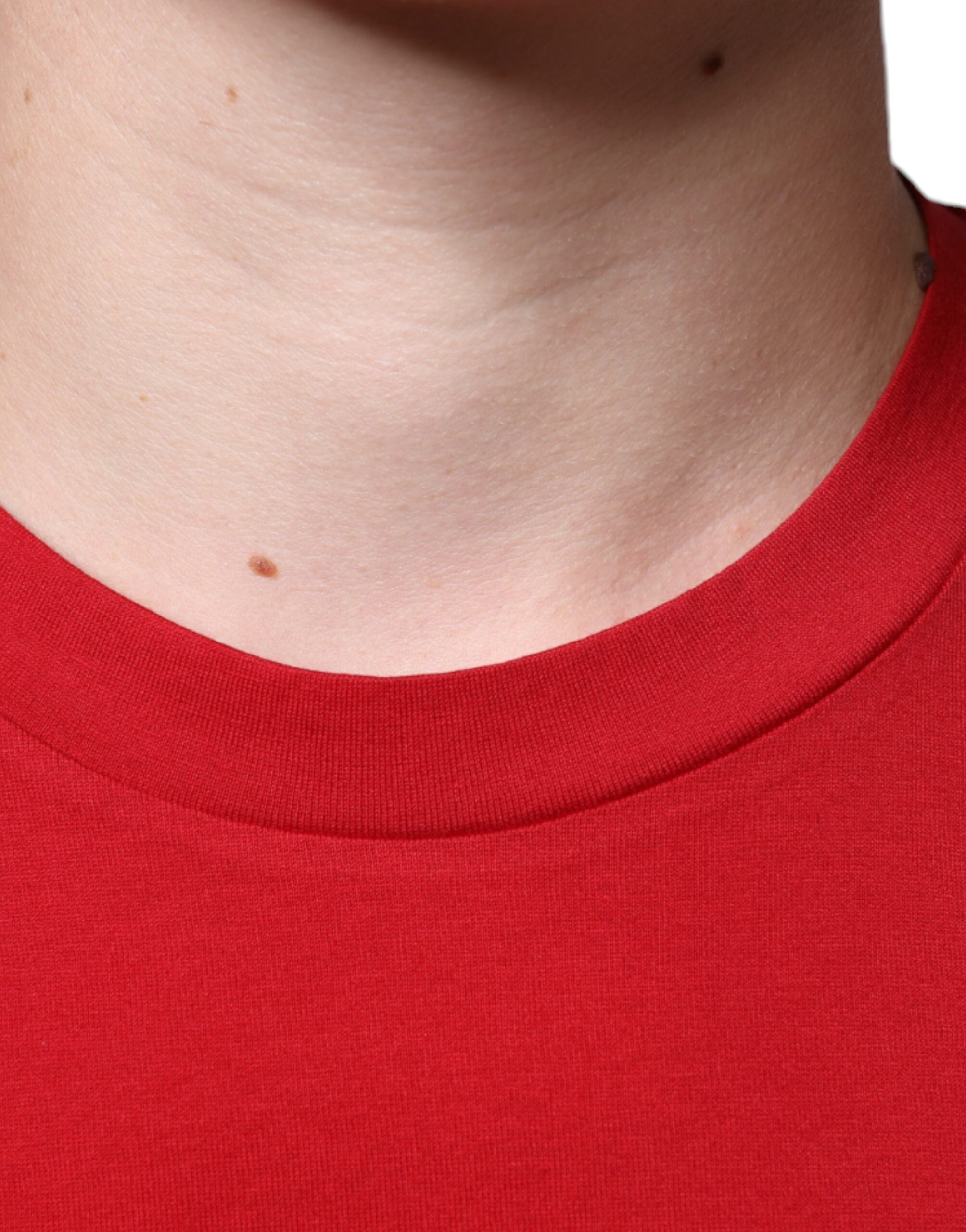 Dolce & Gabbana Red Crew Neck T-Shirt with DG Logo Print in Cotton