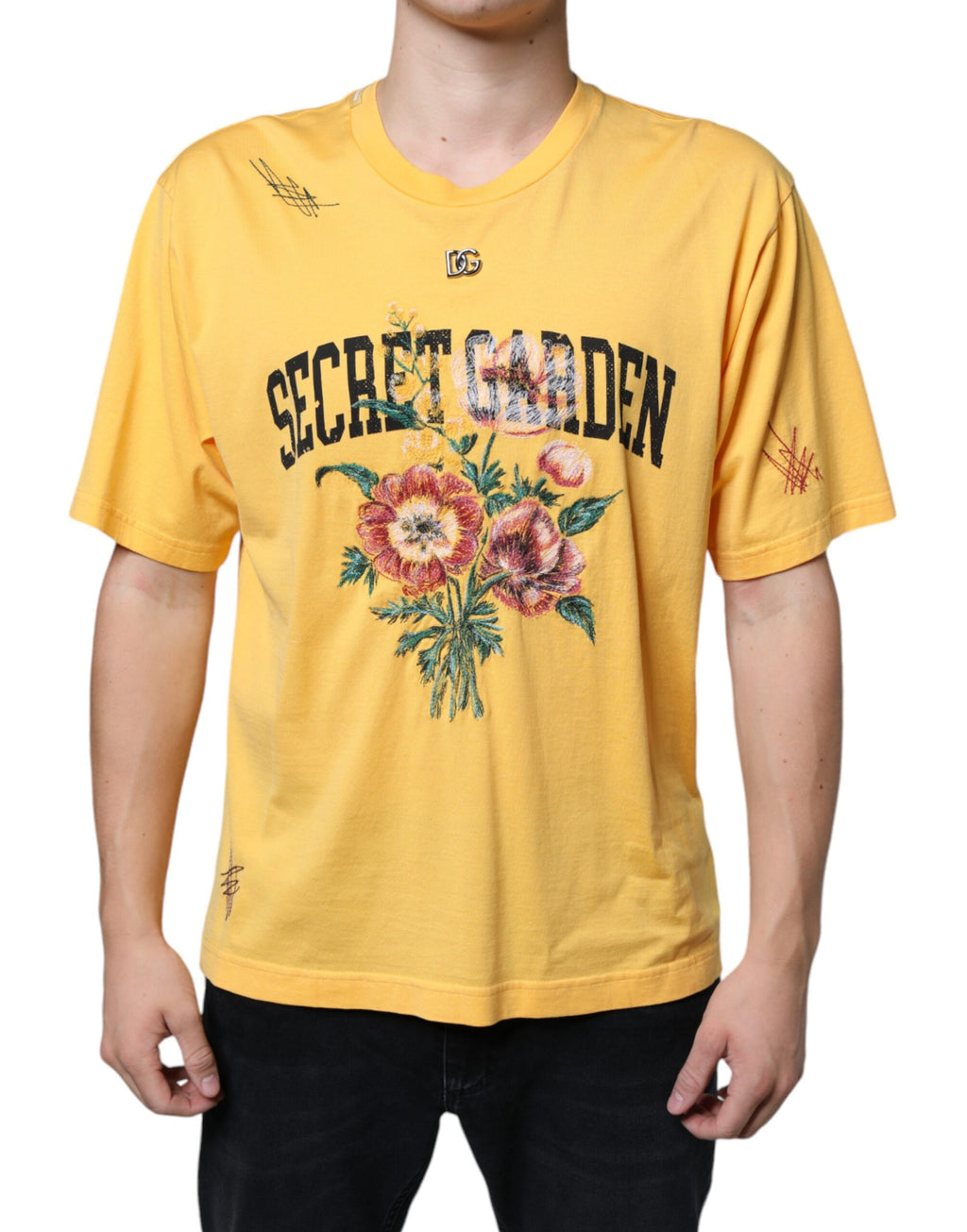 Dolce & Gabbana Yellow Secret Garden Floral Cotton Crew Neck T-Shirt
