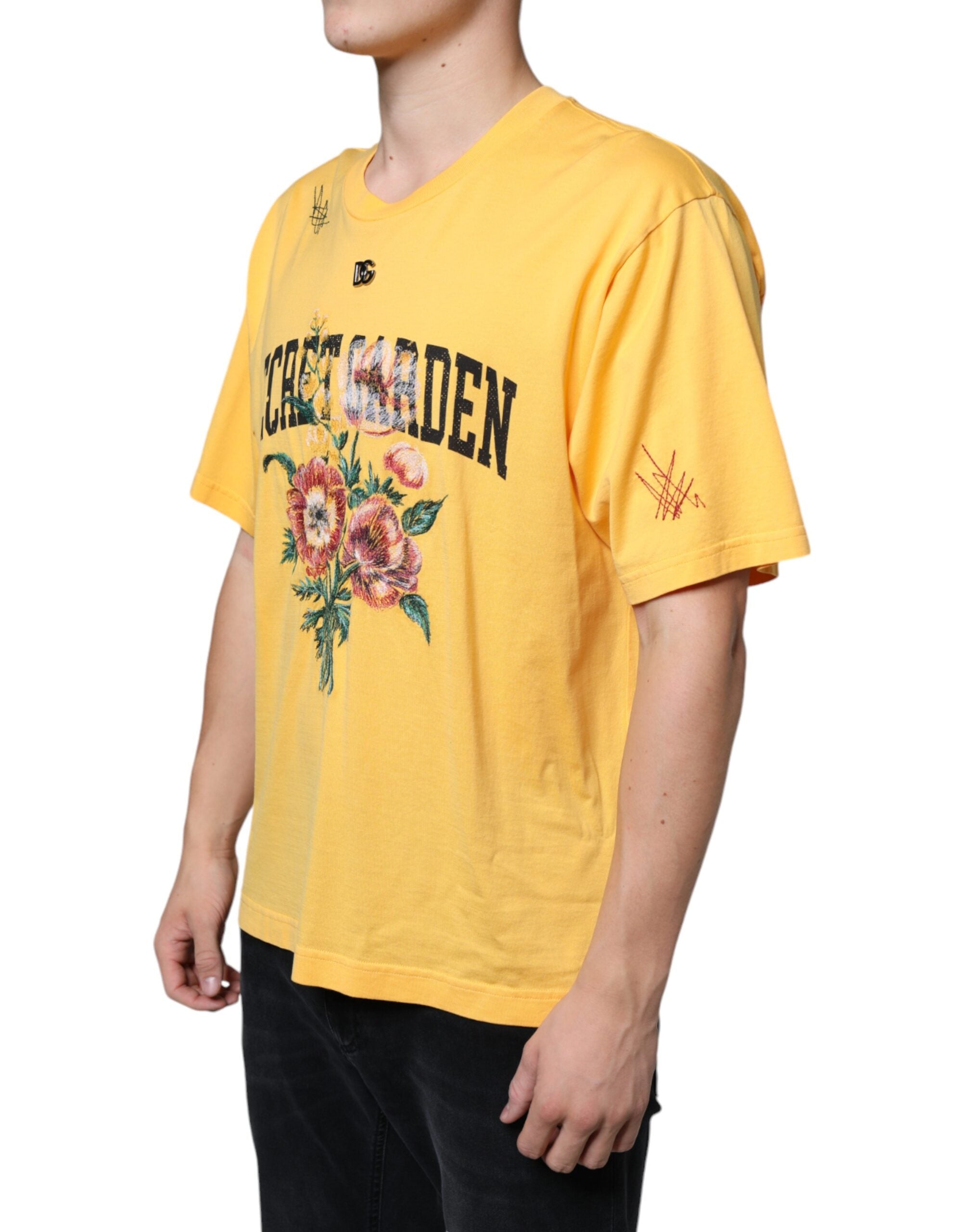 Dolce & Gabbana Yellow Secret Garden Floral Cotton Crew Neck T-Shirt