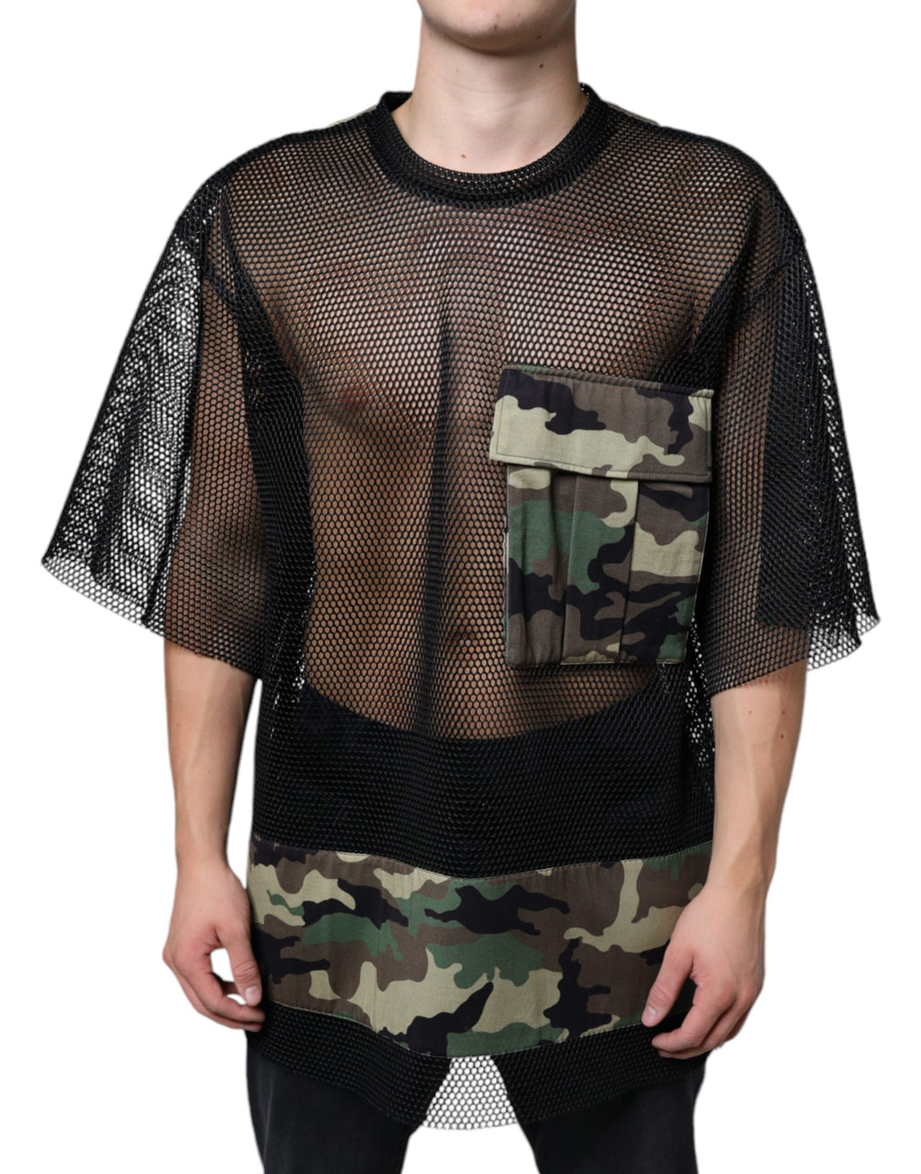 Dolce & Gabbana Black Mesh Camouflage Short Sleeve T-Shirt