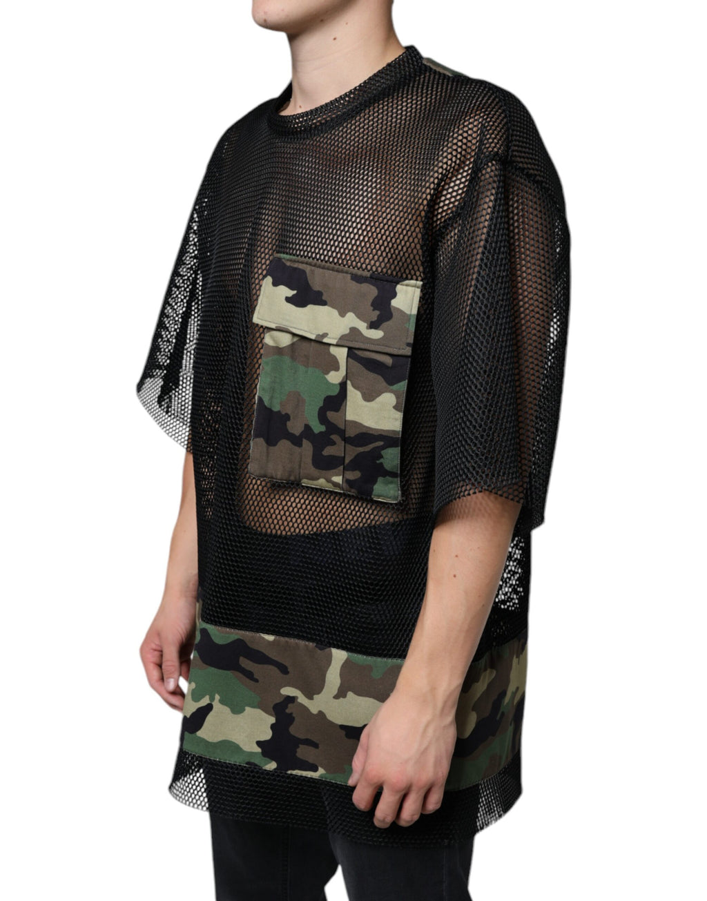 Dolce & Gabbana Black Mesh Camouflage Short Sleeve T-Shirt