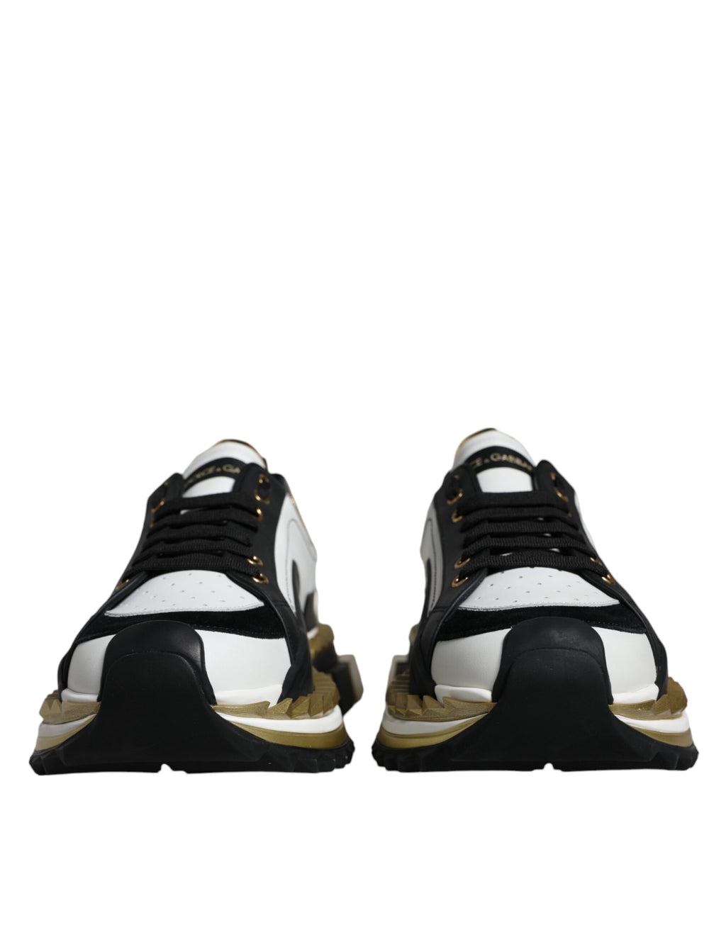 Dolce & Gabbana White Gold Black Leather SUPER KING Sneakers
