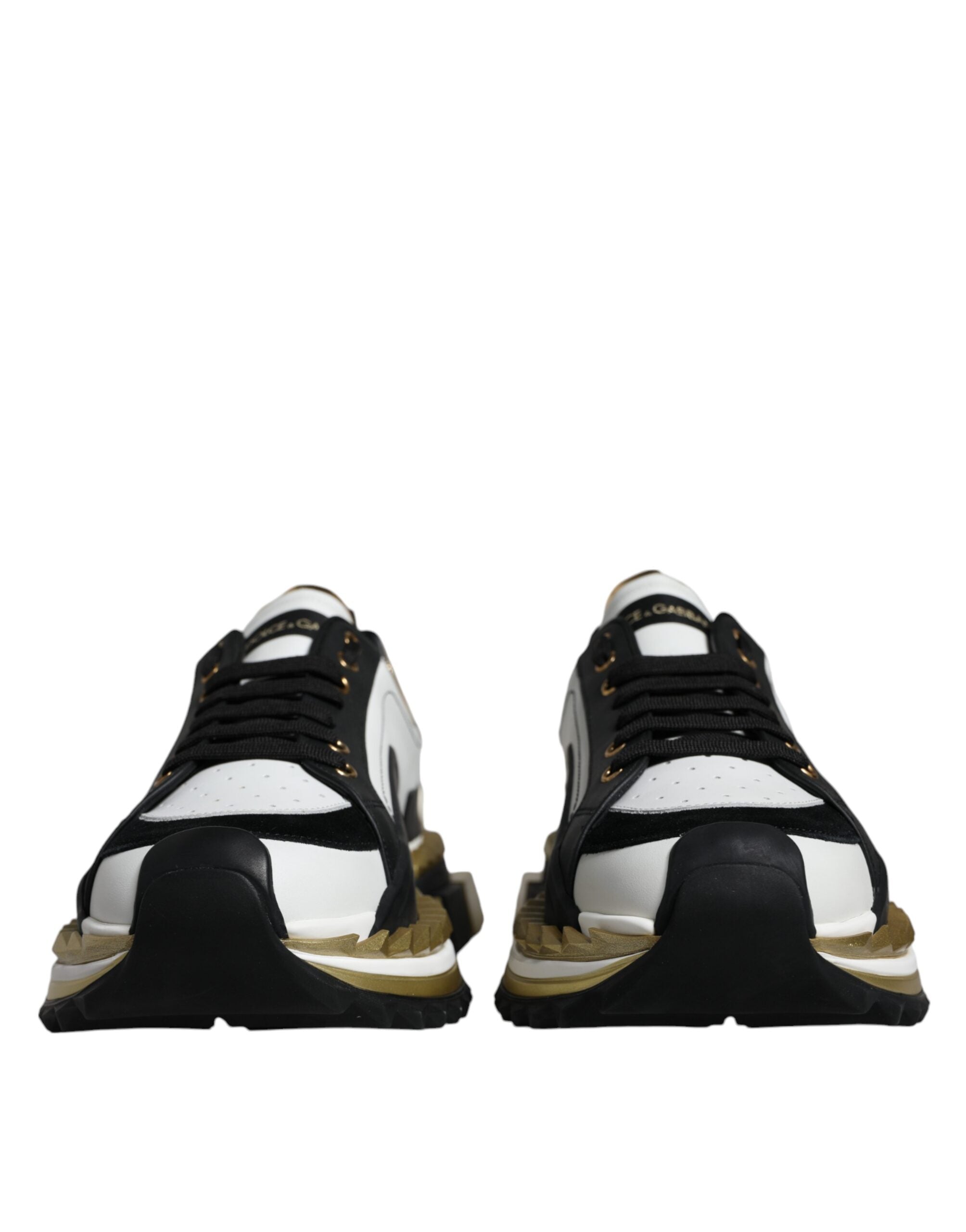 Dolce & Gabbana White Gold Black Leather SUPER KING Sneakers