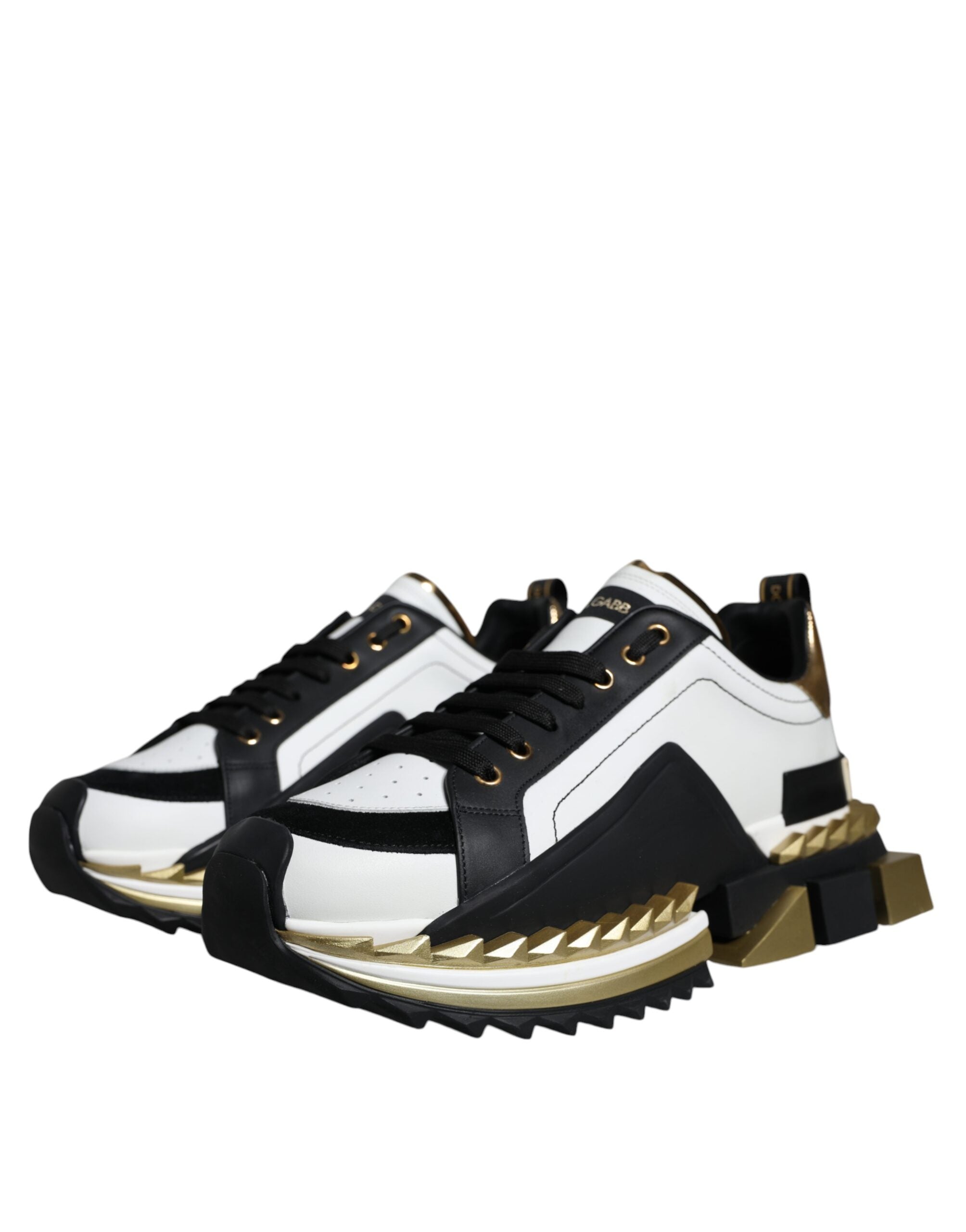 Dolce & Gabbana White Gold Black Leather SUPER KING Sneakers