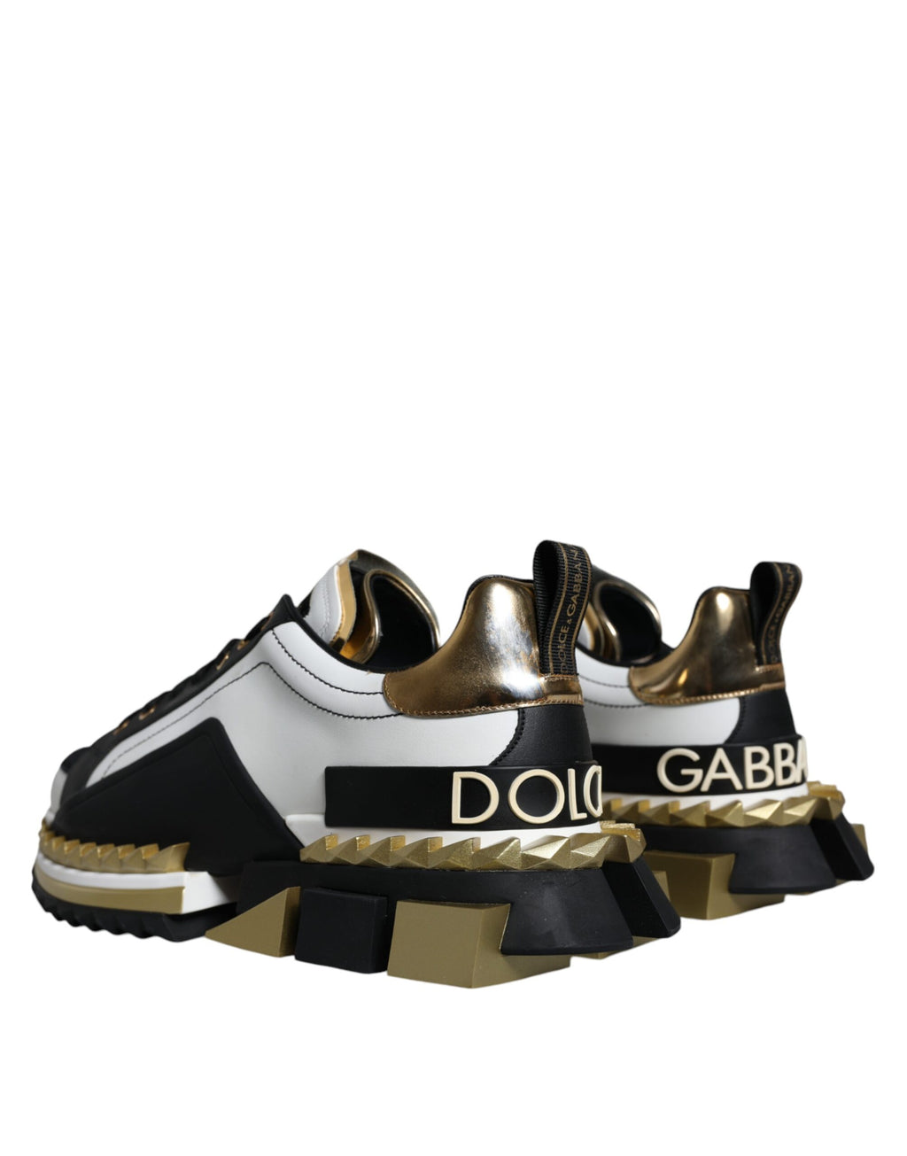 Dolce & Gabbana White Gold Black Leather SUPER KING Sneakers