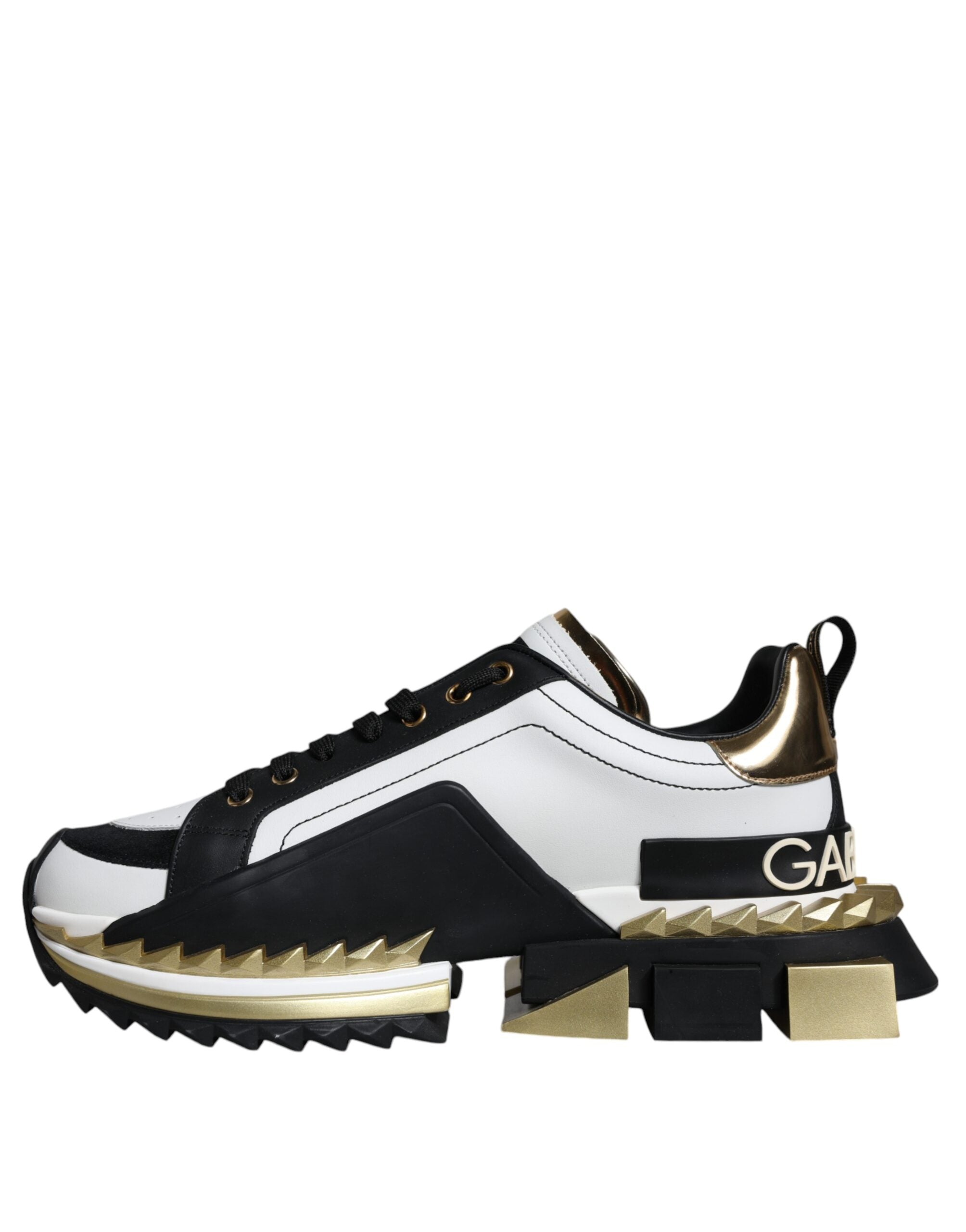 Dolce & Gabbana White Gold Black Leather SUPER KING Sneakers