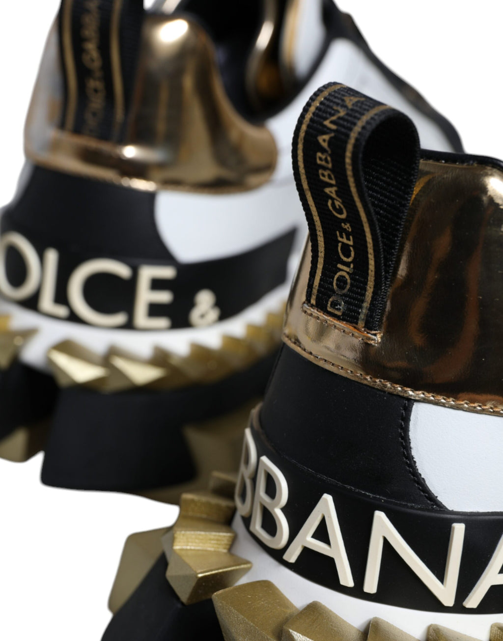 Dolce & Gabbana White Gold Black Leather SUPER KING Sneakers