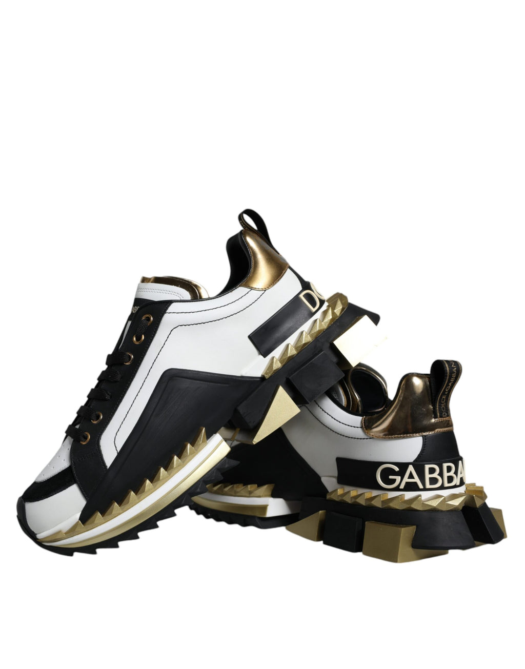 Dolce & Gabbana White Gold Black Leather SUPER KING Sneakers