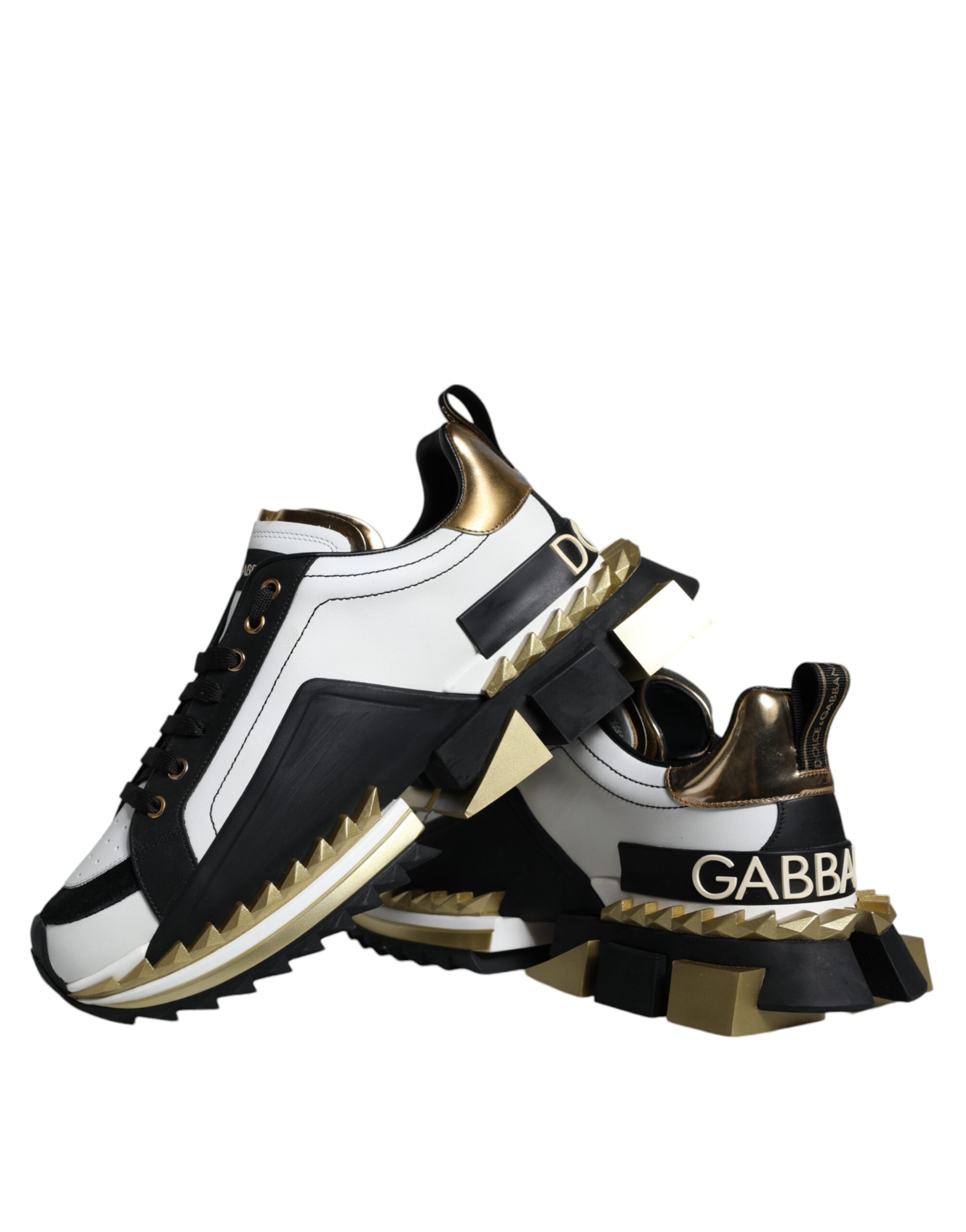 Dolce & Gabbana White Gold Black Leather SUPER KING Sneakers