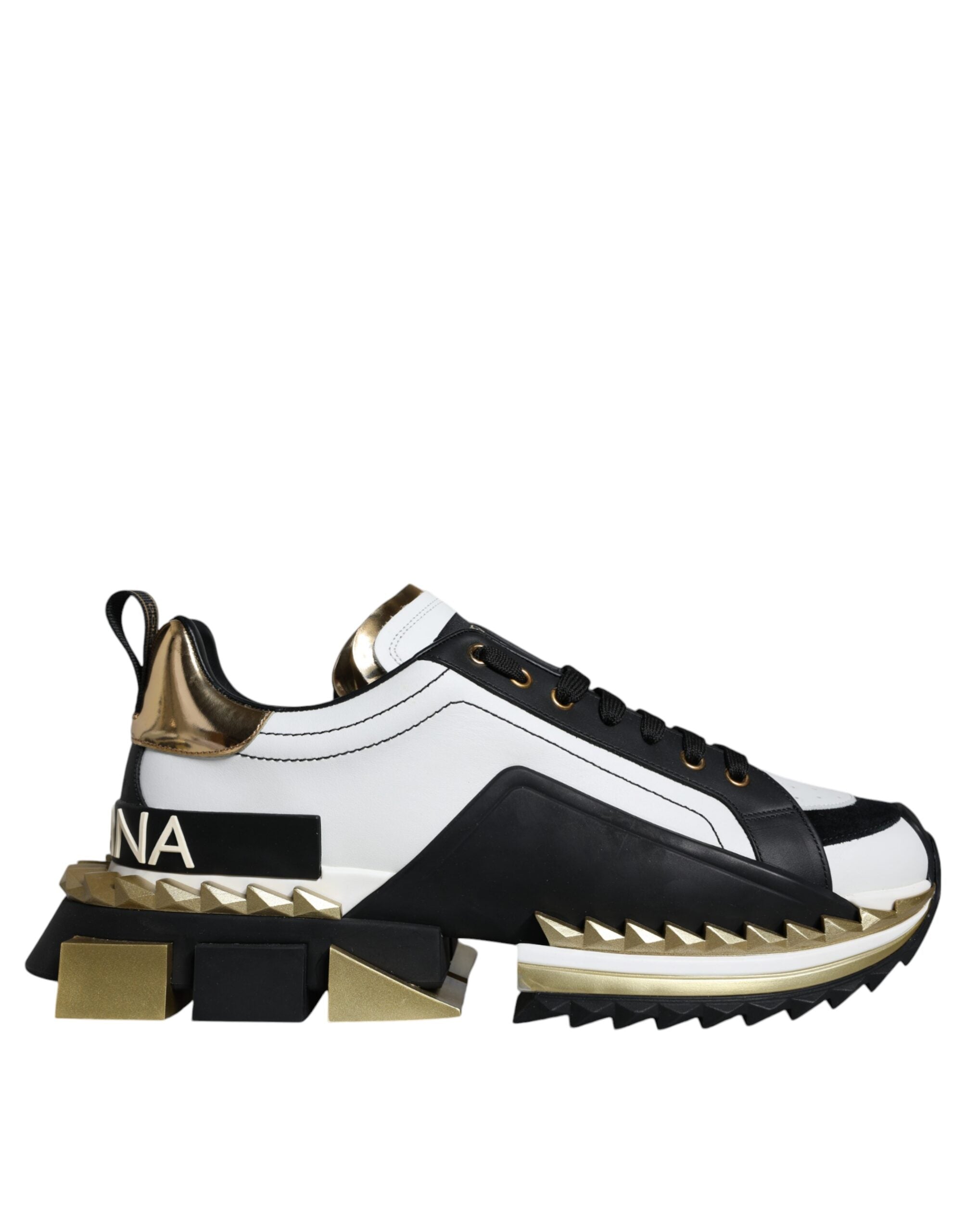 Dolce & Gabbana White Gold Black Leather SUPER KING Sneakers