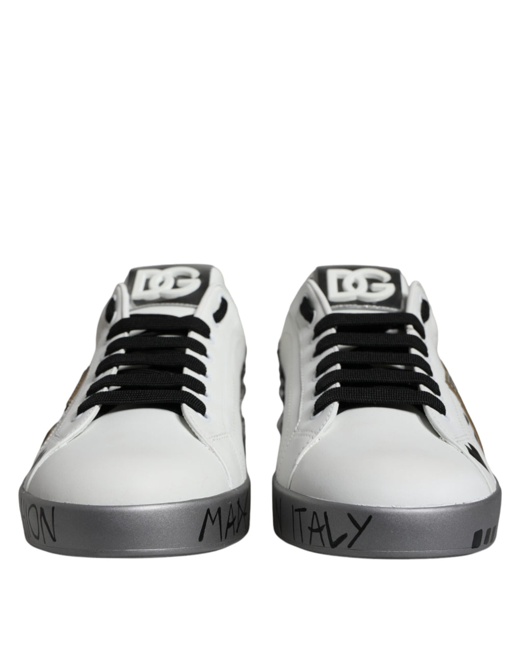 Dolce & Gabbana Weiß Silber Kristall Logo Portofino Turnschuhe Schuhe