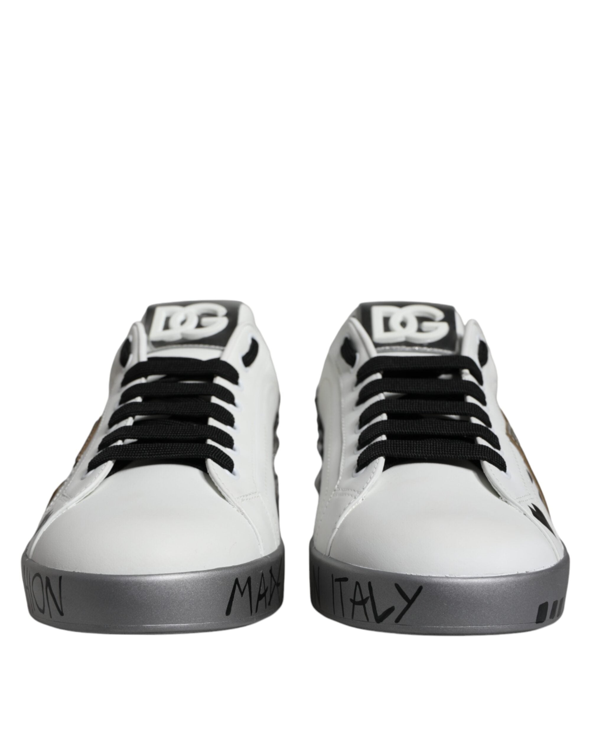 Dolce & Gabbana Weiß Silber Kristall Logo Portofino Turnschuhe Schuhe