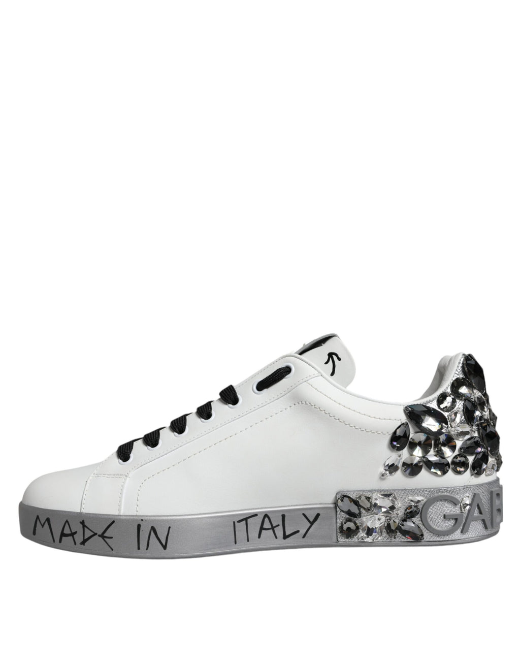 Dolce & Gabbana Weiß Silber Kristall Logo Portofino Turnschuhe Schuhe