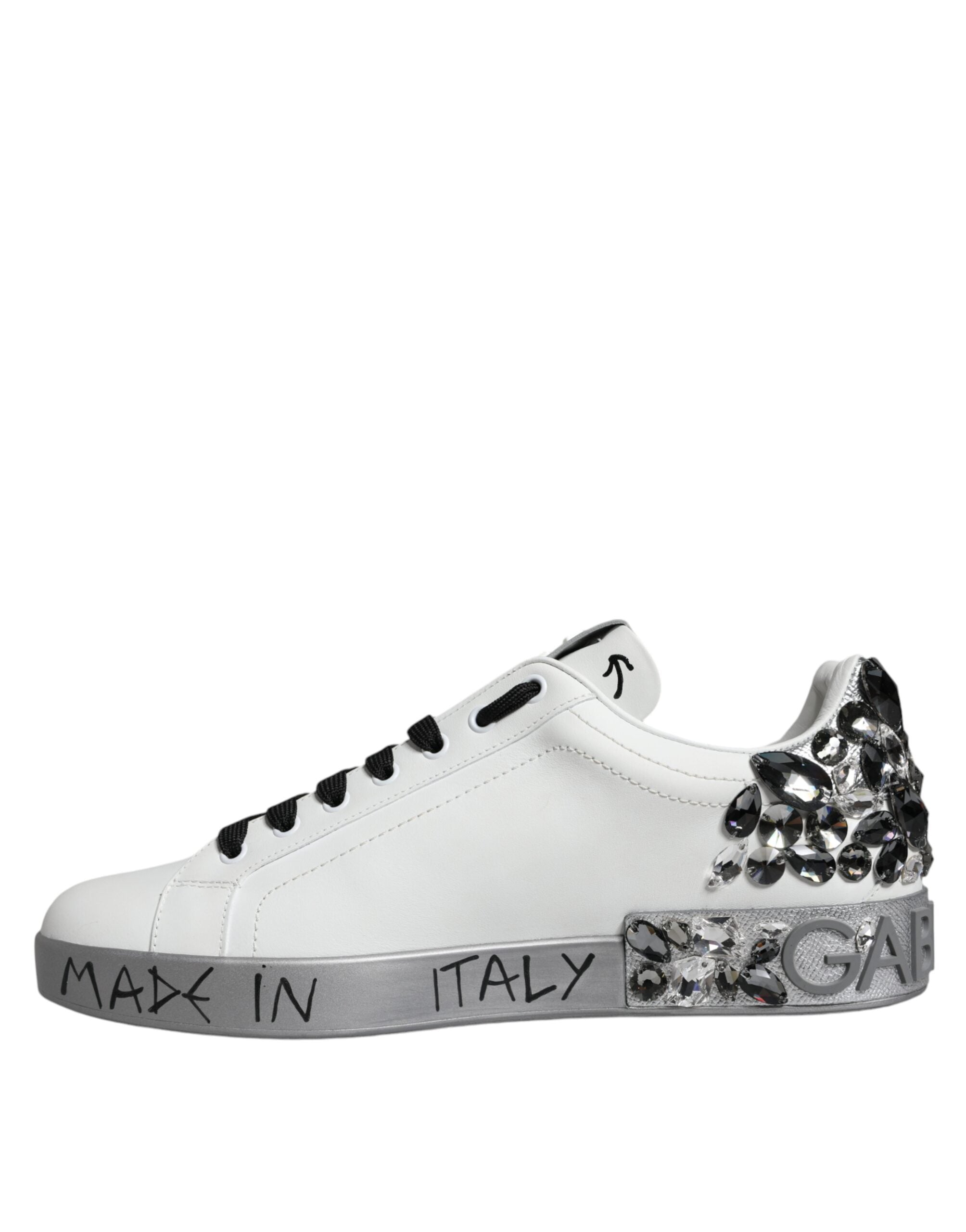 Dolce & Gabbana Weiß Silber Kristall Logo Portofino Turnschuhe Schuhe