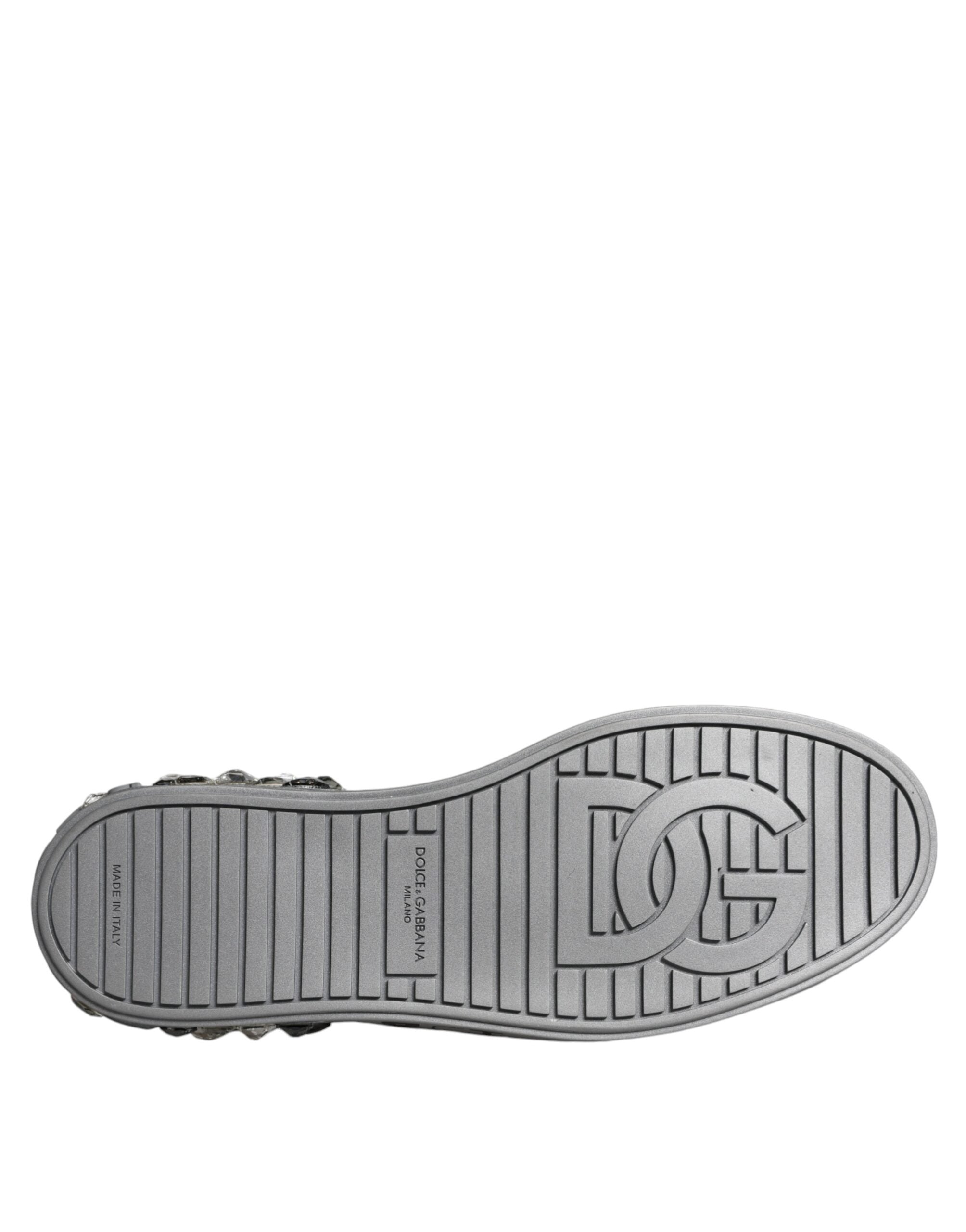 Dolce & Gabbana Weiß Silber Kristall Logo Portofino Turnschuhe Schuhe
