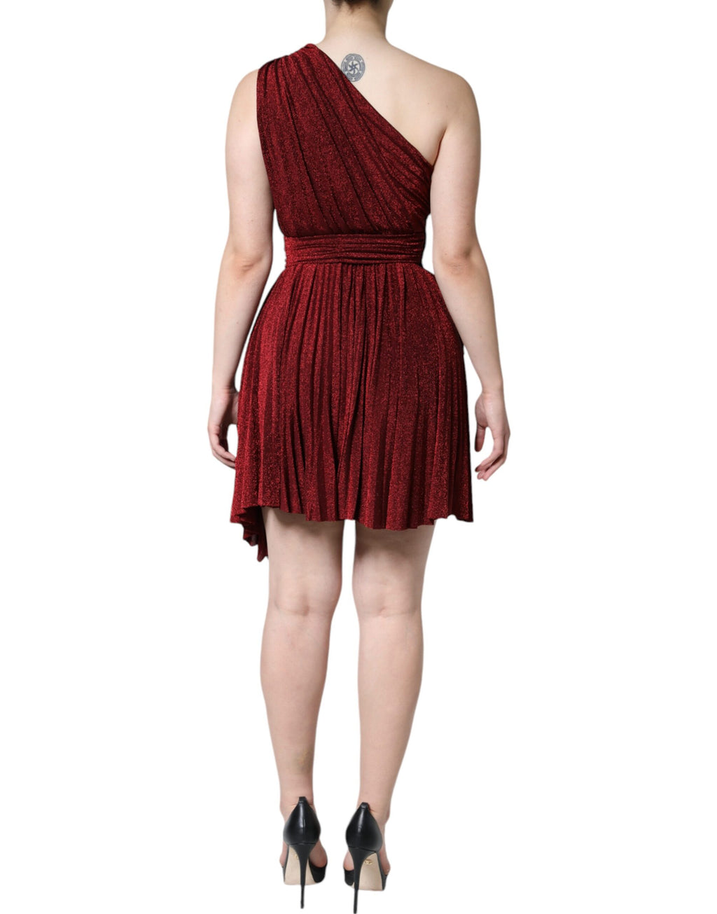 Dolce & Gabbana Red One-Shoulder Pleated A-Line Mini Dress