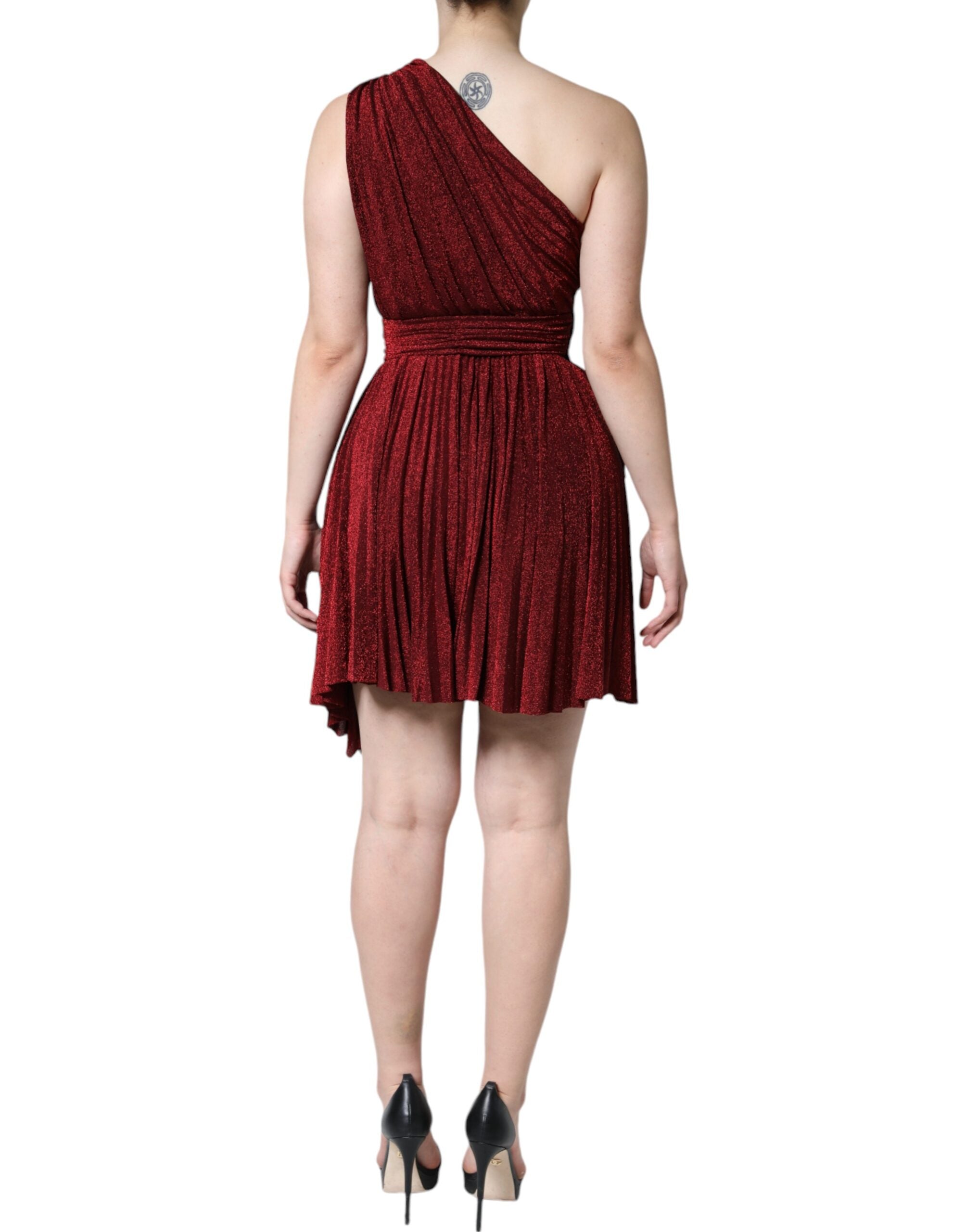 Dolce & Gabbana Red One-Shoulder Pleated A-Line Mini Dress