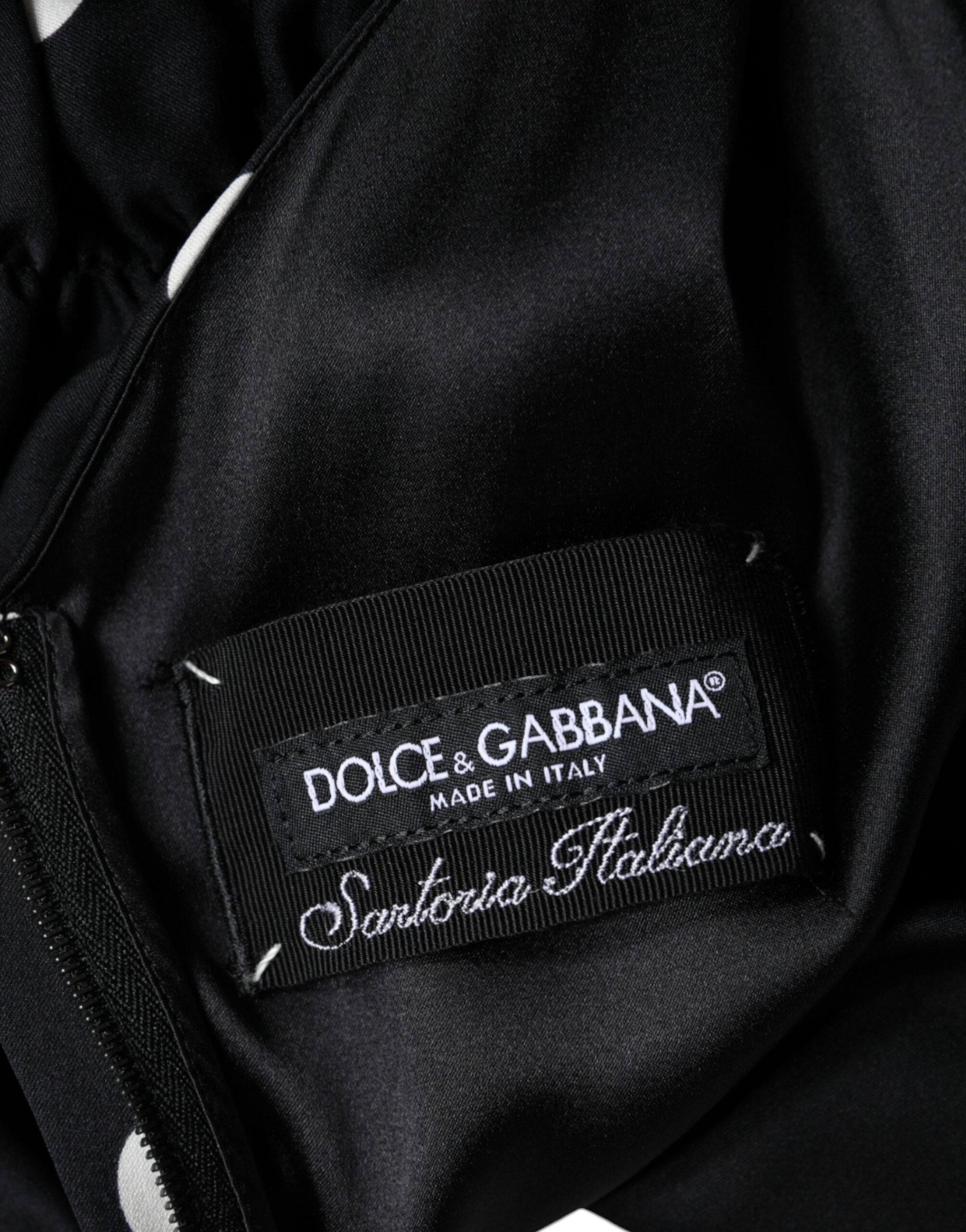 Dolce & Gabbana Black Polka Dot Silk V-Neck Tasseled Midi Dress