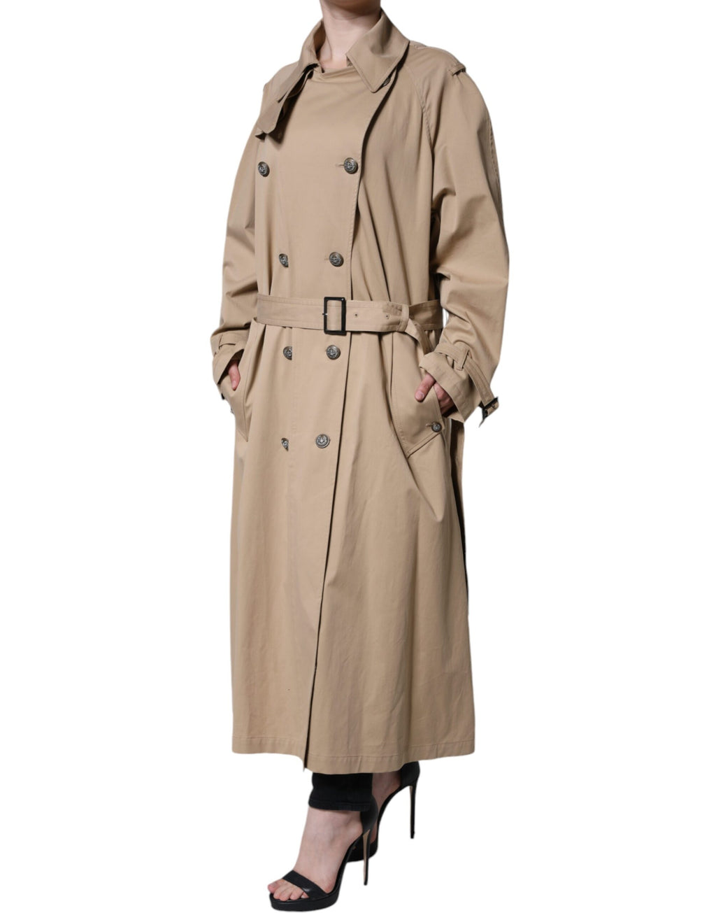 Dolce & Gabbana Khaki Double-Breasted Trench Coat Jacket
