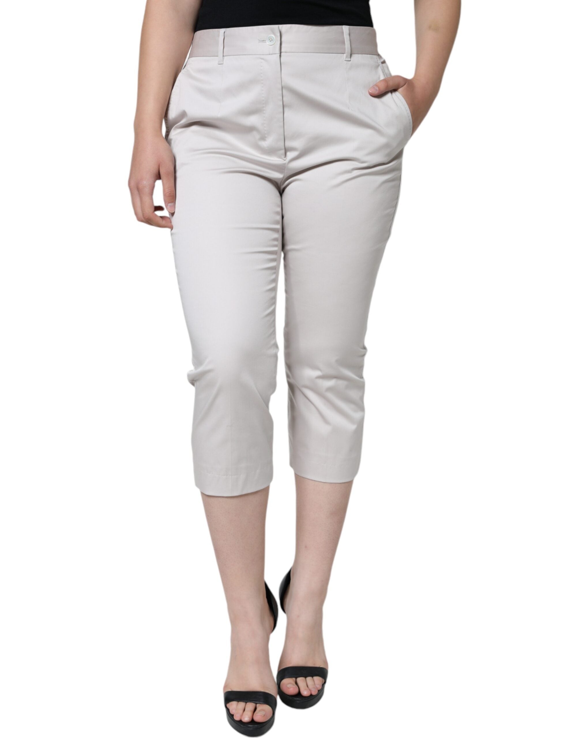 Dolce & Gabbana White Mid-Rise Cotton Skinny Trousers