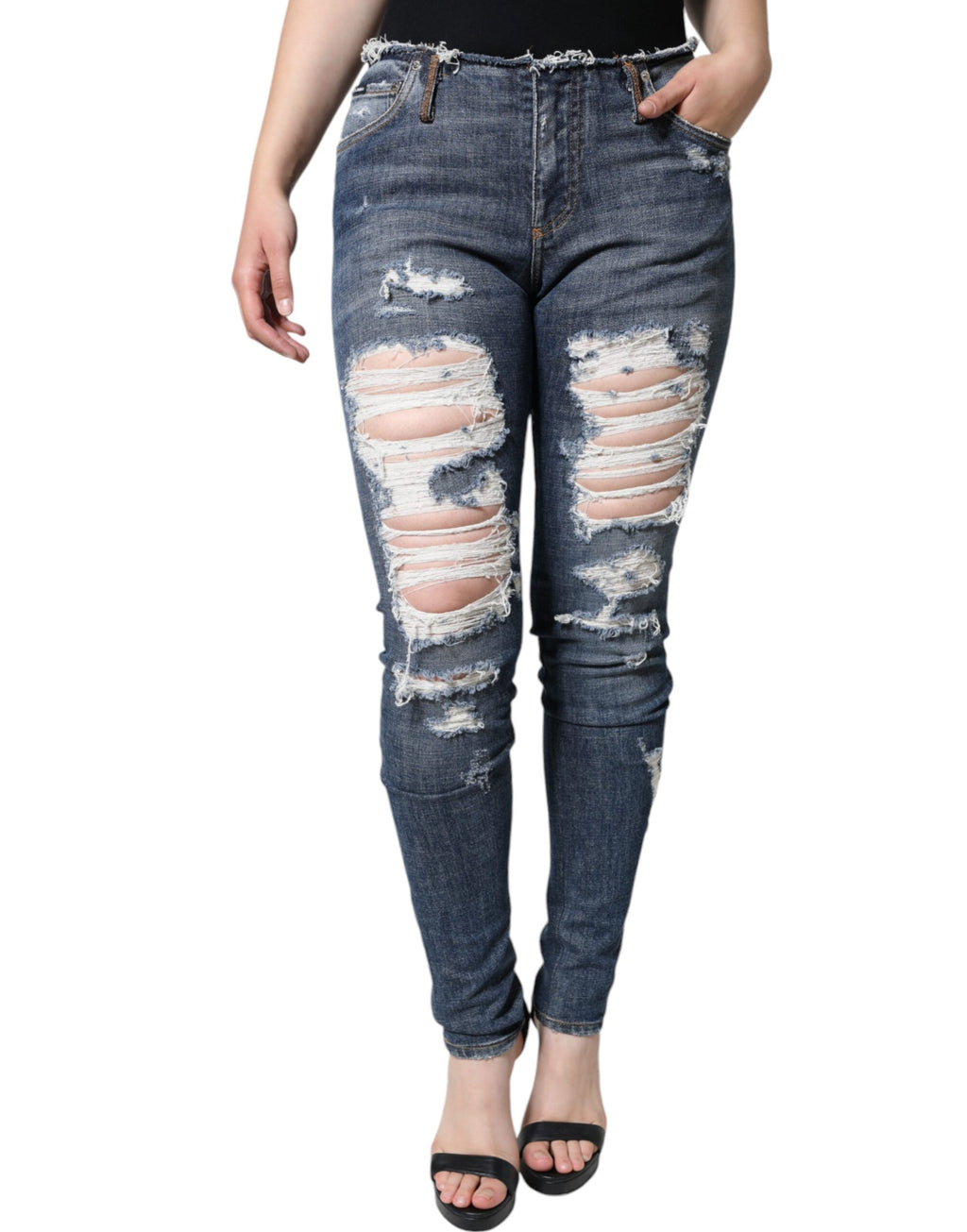 Dolce & Gabbana Blue Frayed Cotton-Blend Skinny Jeans