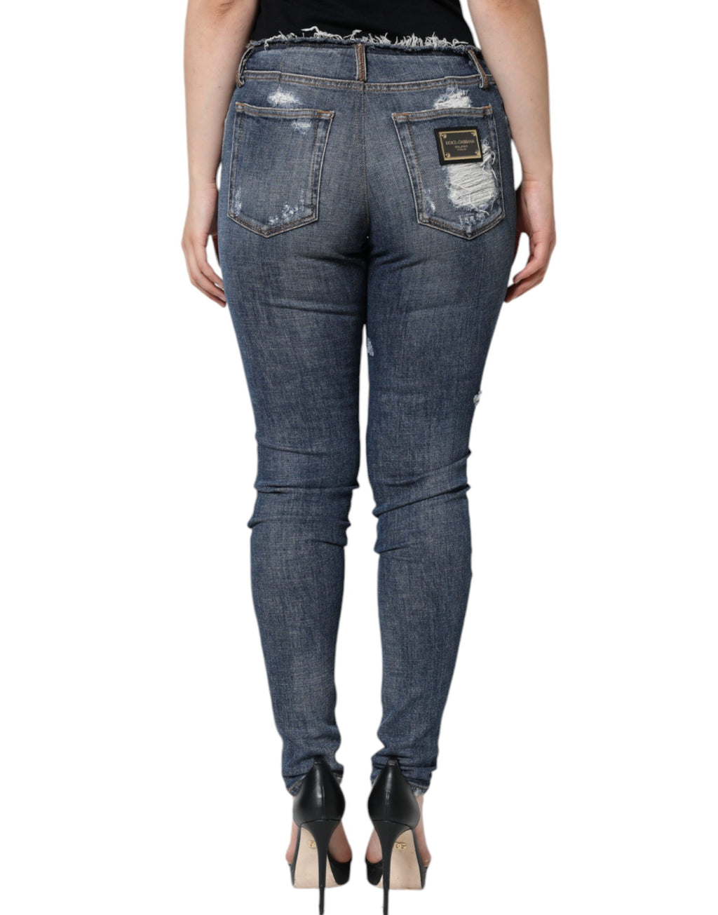 Dolce & Gabbana Blue Frayed Cotton-Blend Skinny Jeans