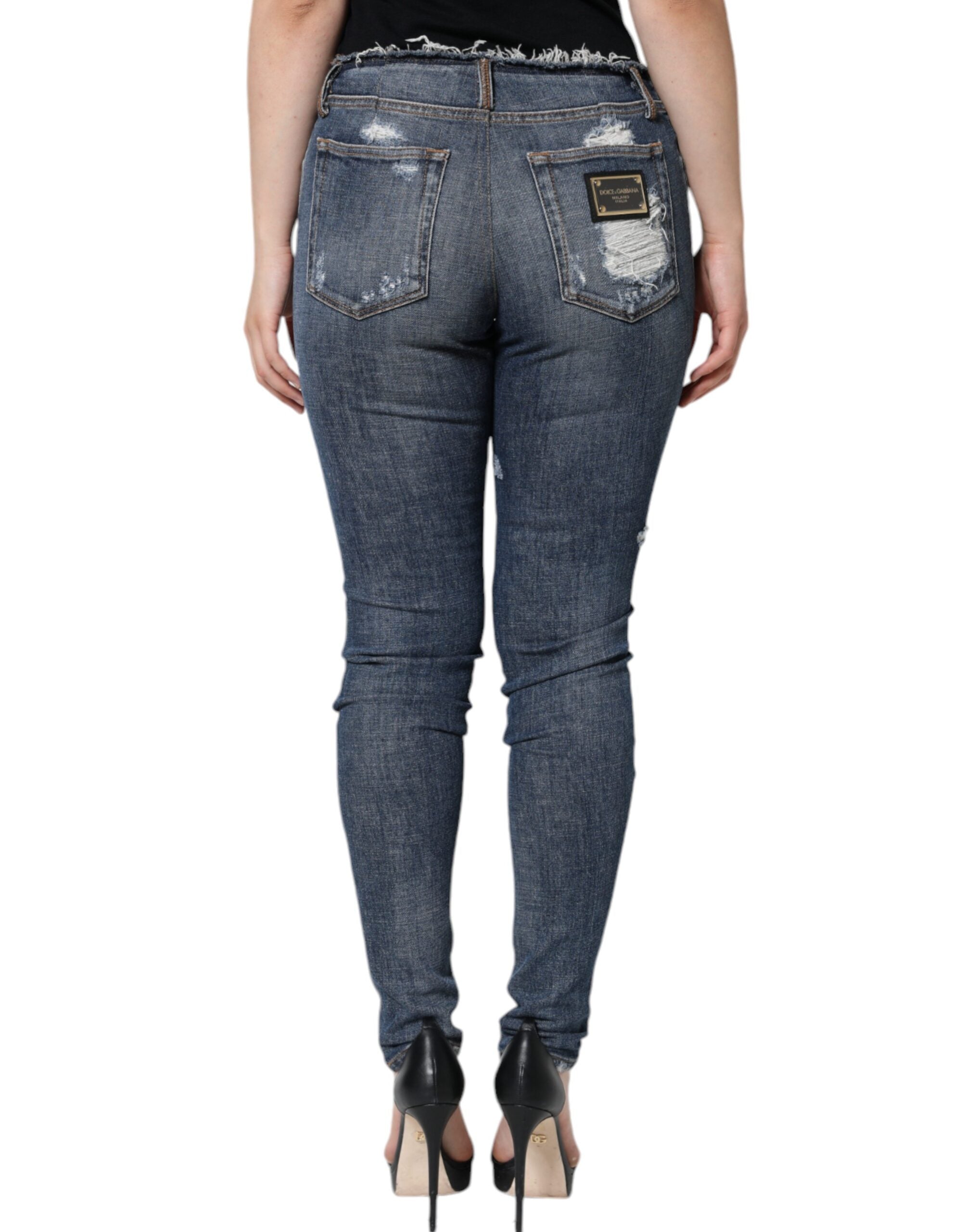 Dolce & Gabbana Blue Frayed Cotton-Blend Skinny Jeans