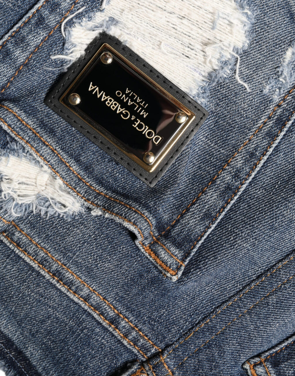 Dolce & Gabbana Blue Frayed Cotton-Blend Skinny Jeans