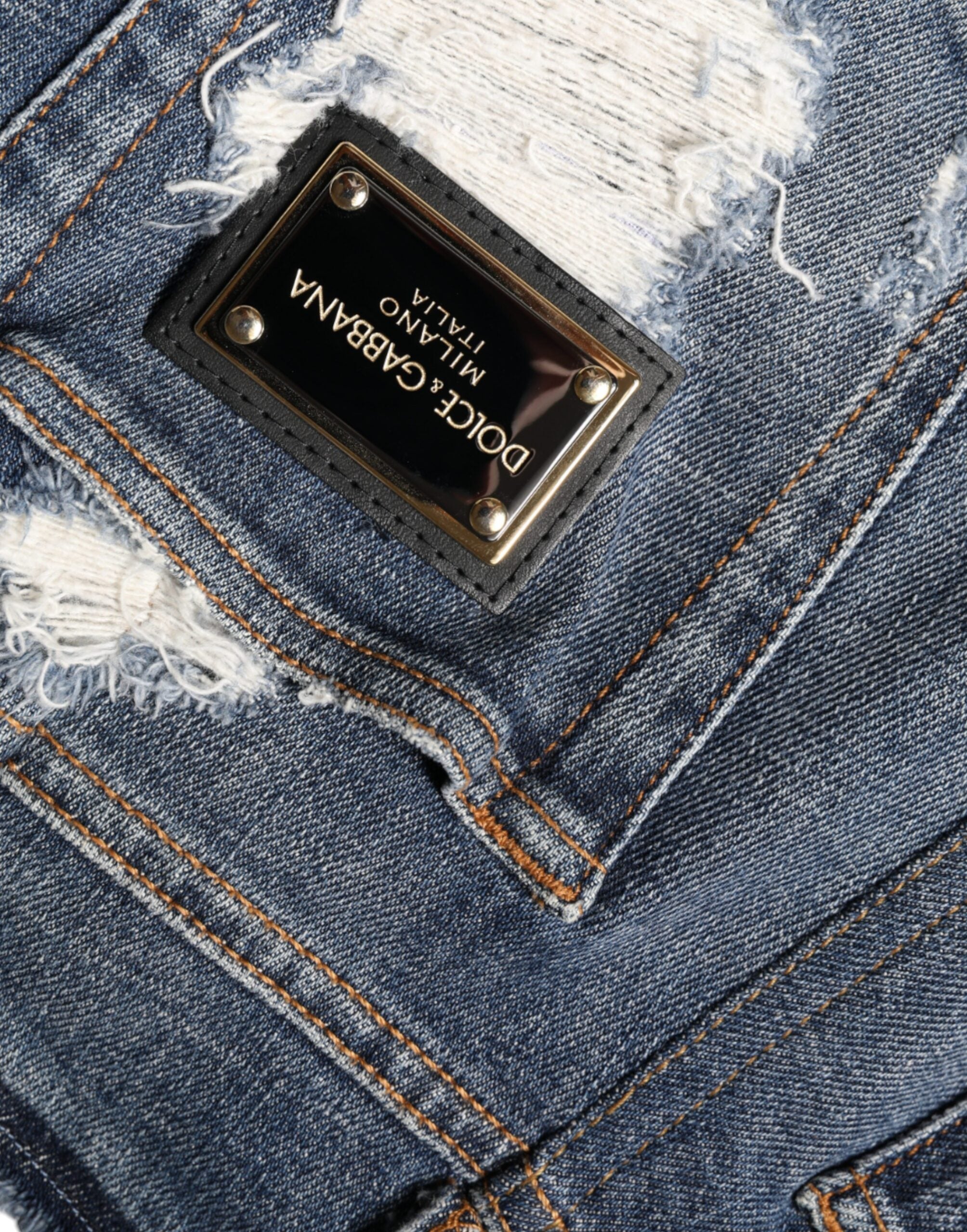 Dolce & Gabbana Blue Frayed Cotton-Blend Skinny Jeans