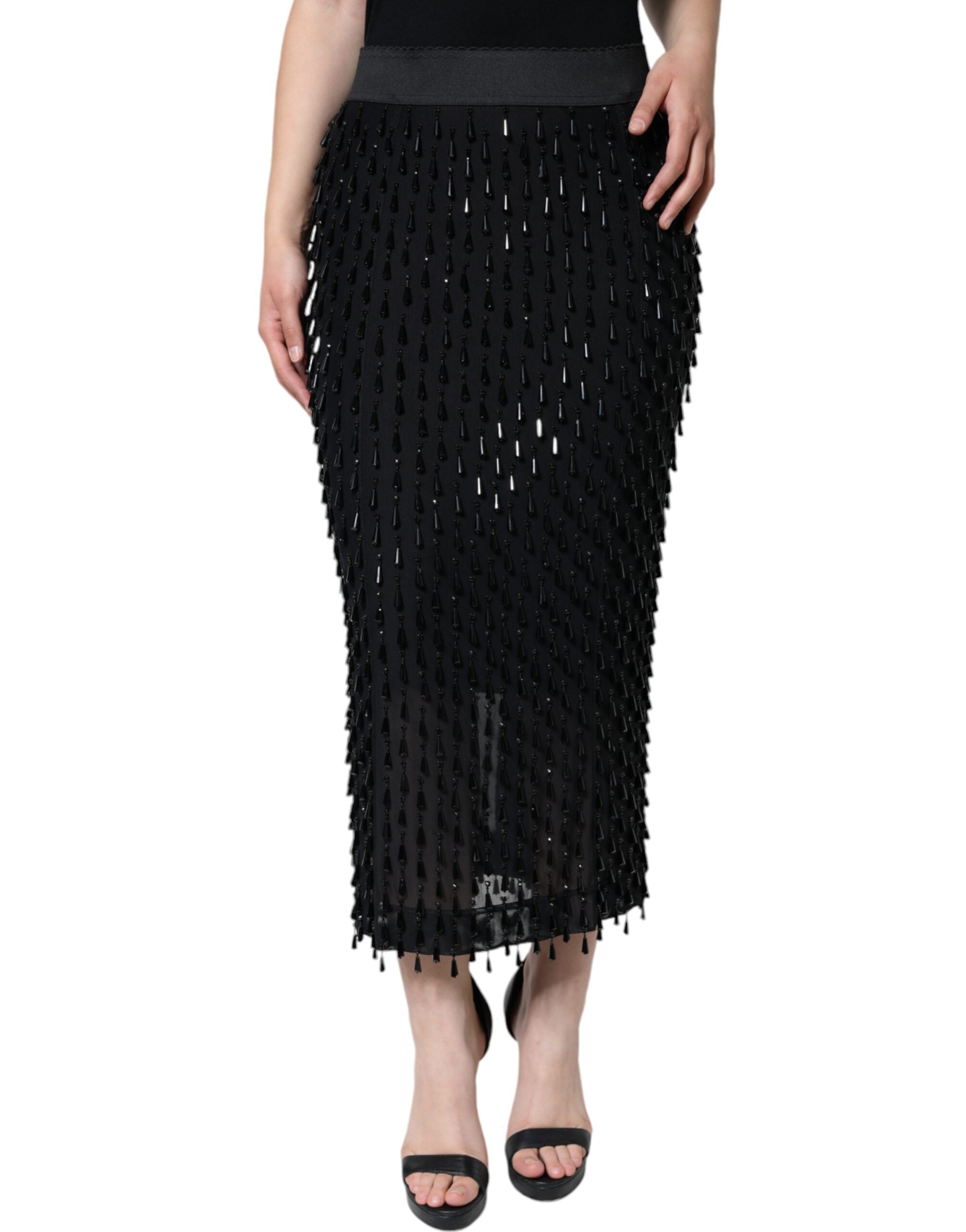 Dolce & Gabbana Black Ornate Pencil Midi Skirt