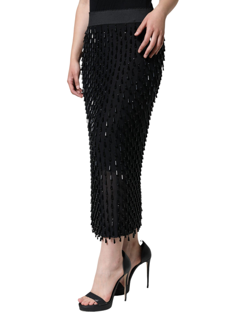 Dolce & Gabbana Black Ornate Pencil Midi Skirt