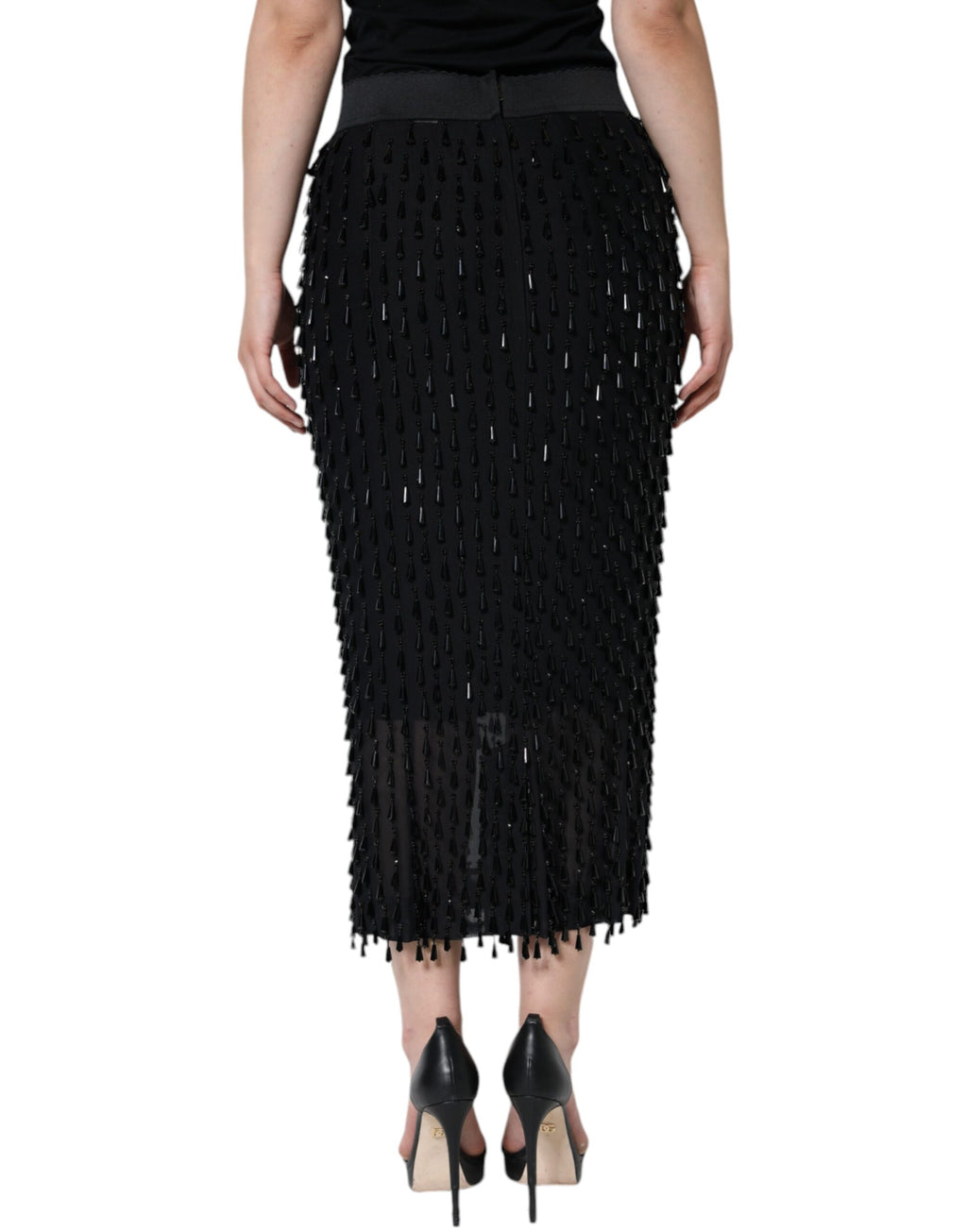 Dolce & Gabbana Black Ornate Pencil Midi Skirt