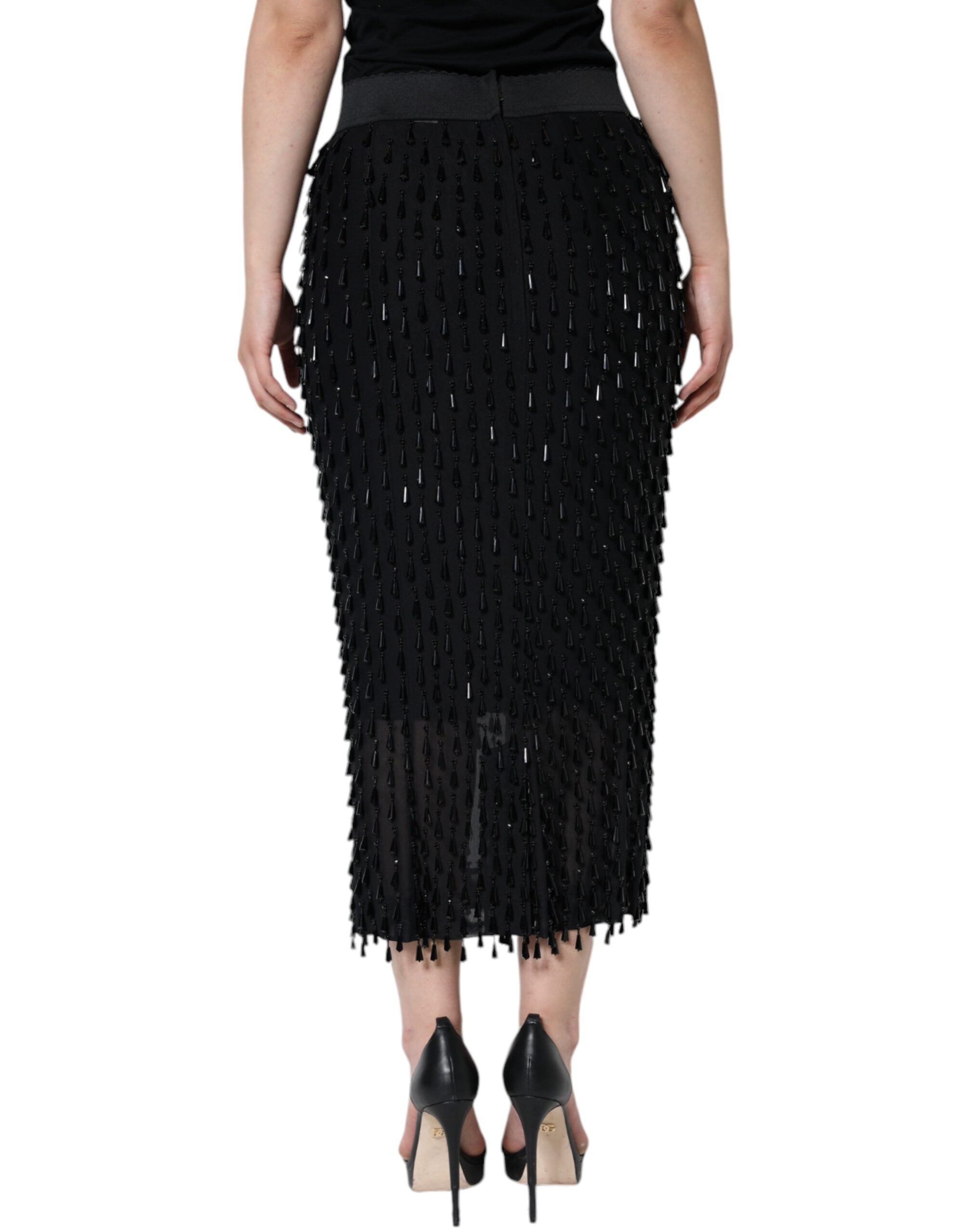 Dolce & Gabbana Black Ornate Pencil Midi Skirt