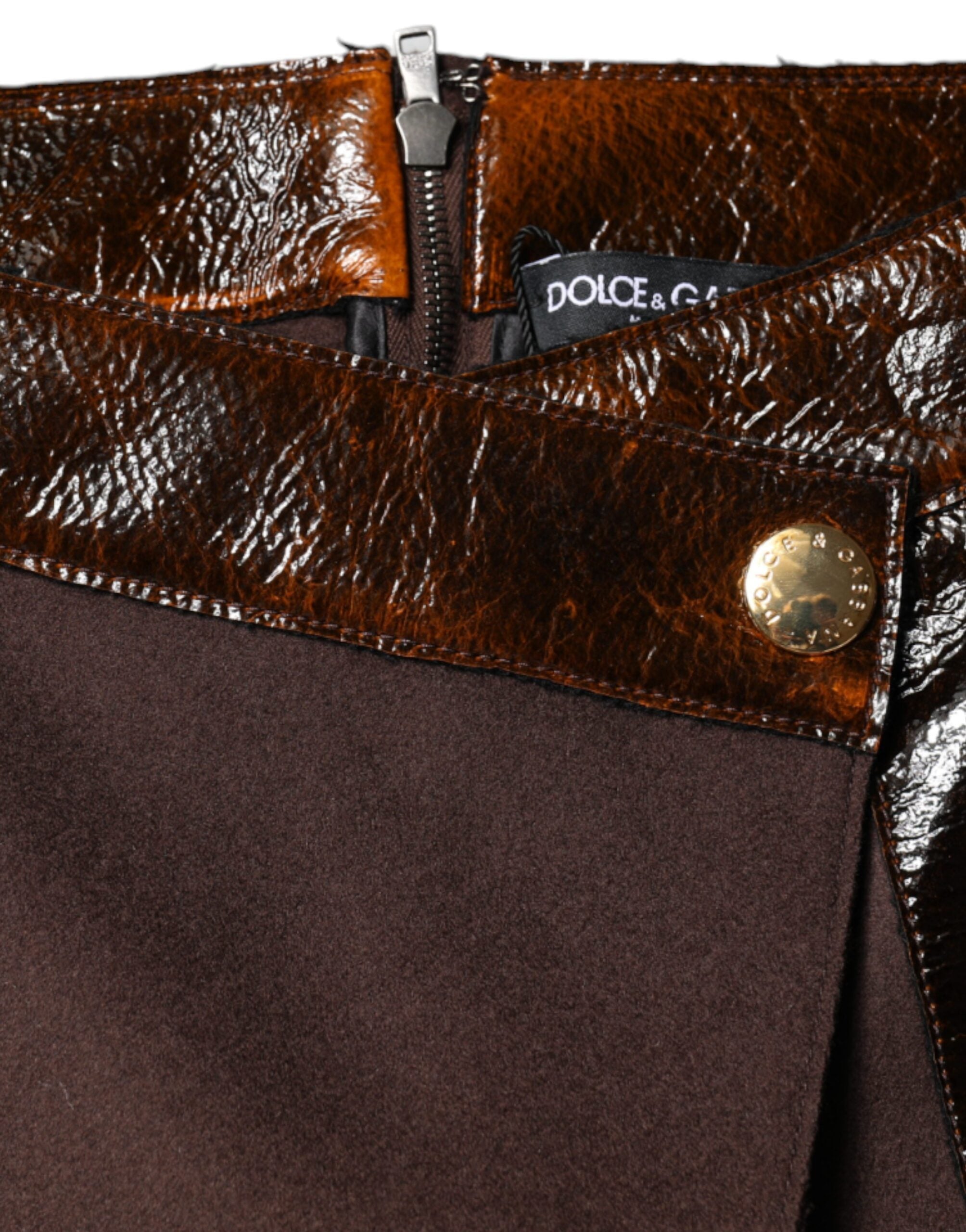 Dolce & Gabbana Brown Virgin Wool A-Line Mid-Waist Mini Skirt