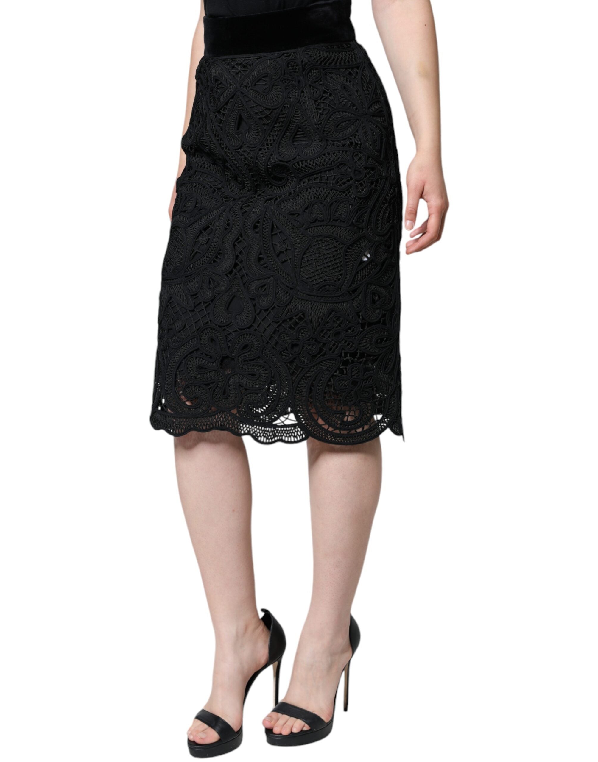 Dolce & Gabbana Black Floral Lace High-Waist Pencil Skirt