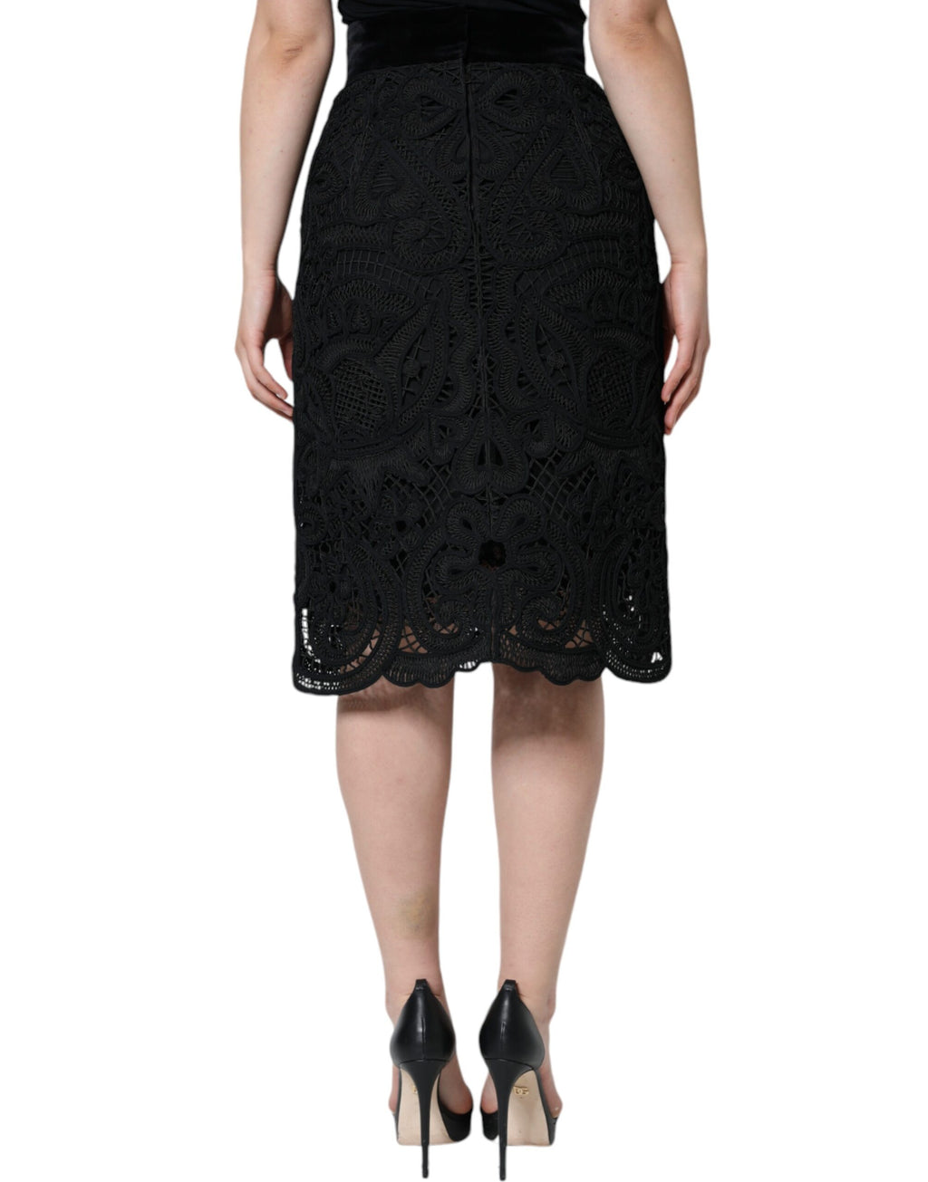 Dolce & Gabbana Black Floral Lace High-Waist Pencil Skirt